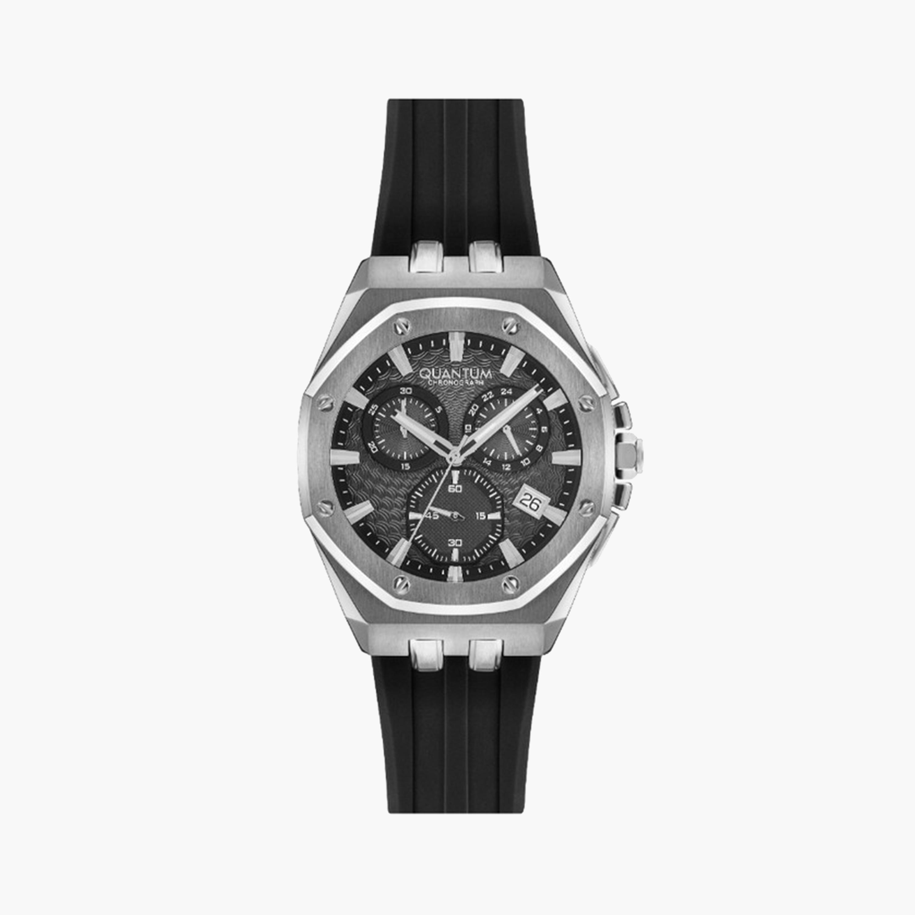 Quantum Men's 45 MM Black Chronograph Silicone Strap Watch | HNG949.351-men-watchesandjewellery-watches-image-1