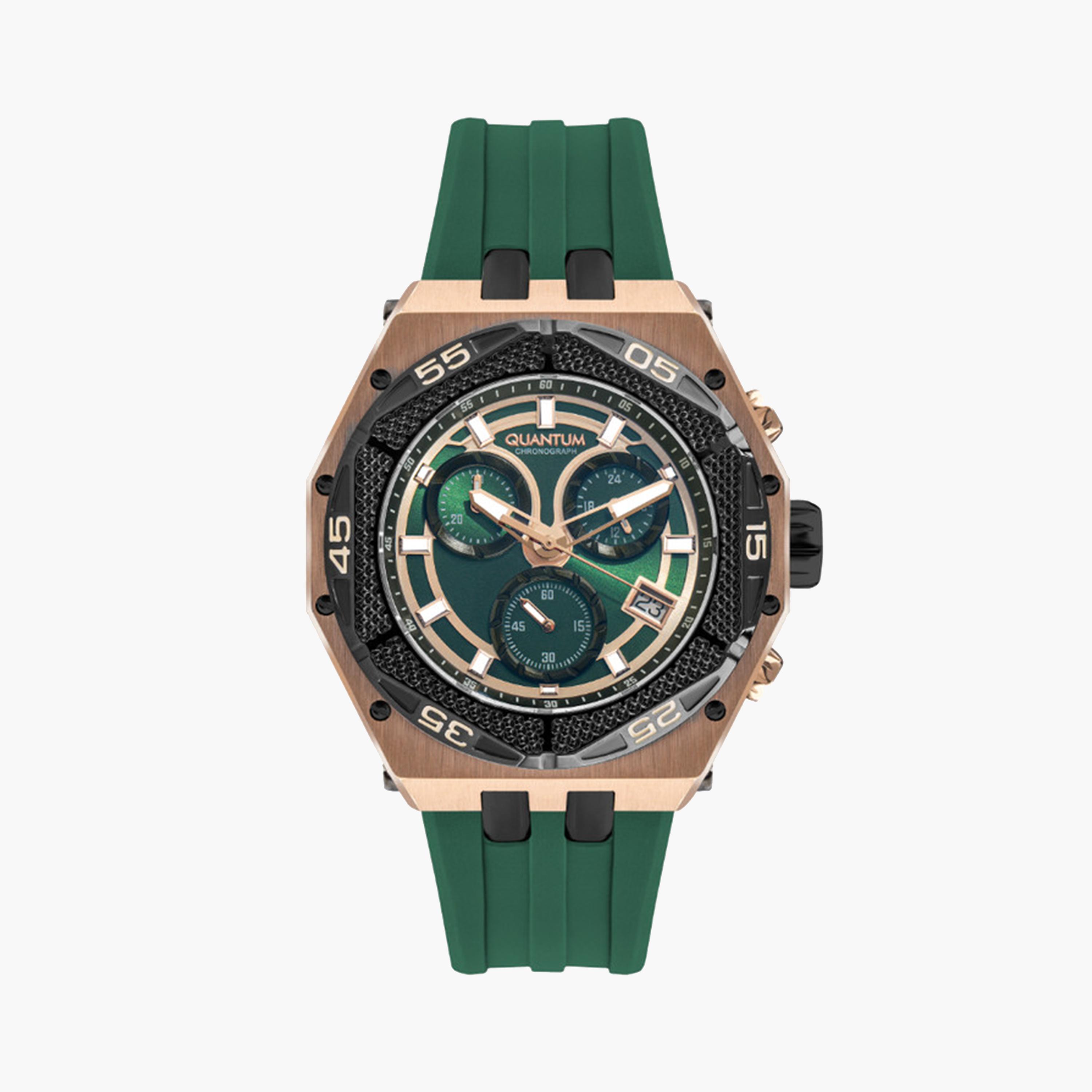 Quantum Men's 50 MM Green Chronograph Silicone Strap Watch | HNG1066.575-men-watchesandjewellery-watches-image-1
