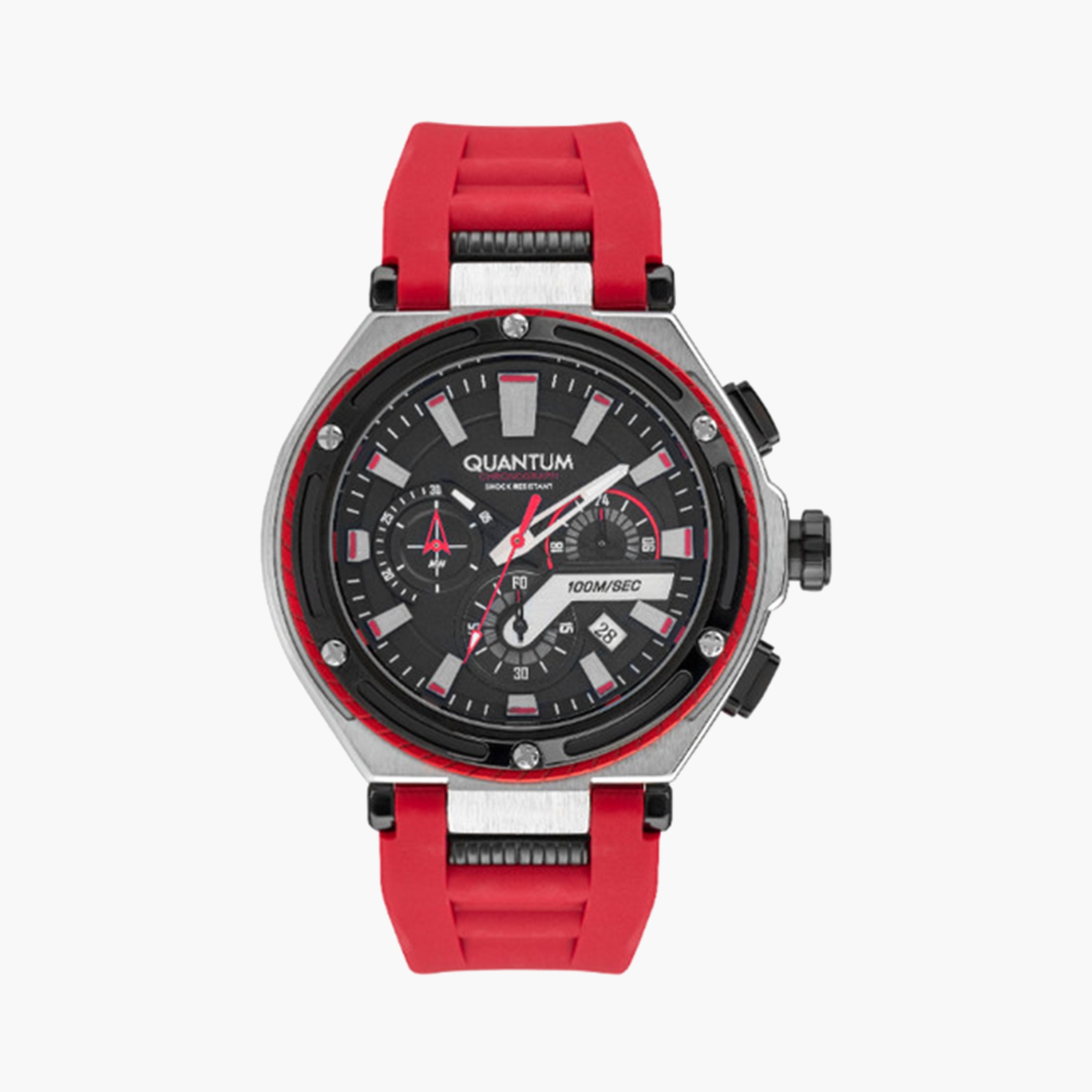 Quantum Men's 50 MM Red Chronograph Silicone Strap Watch | HNG1010.359-men-watchesandjewellery-watches-image-1