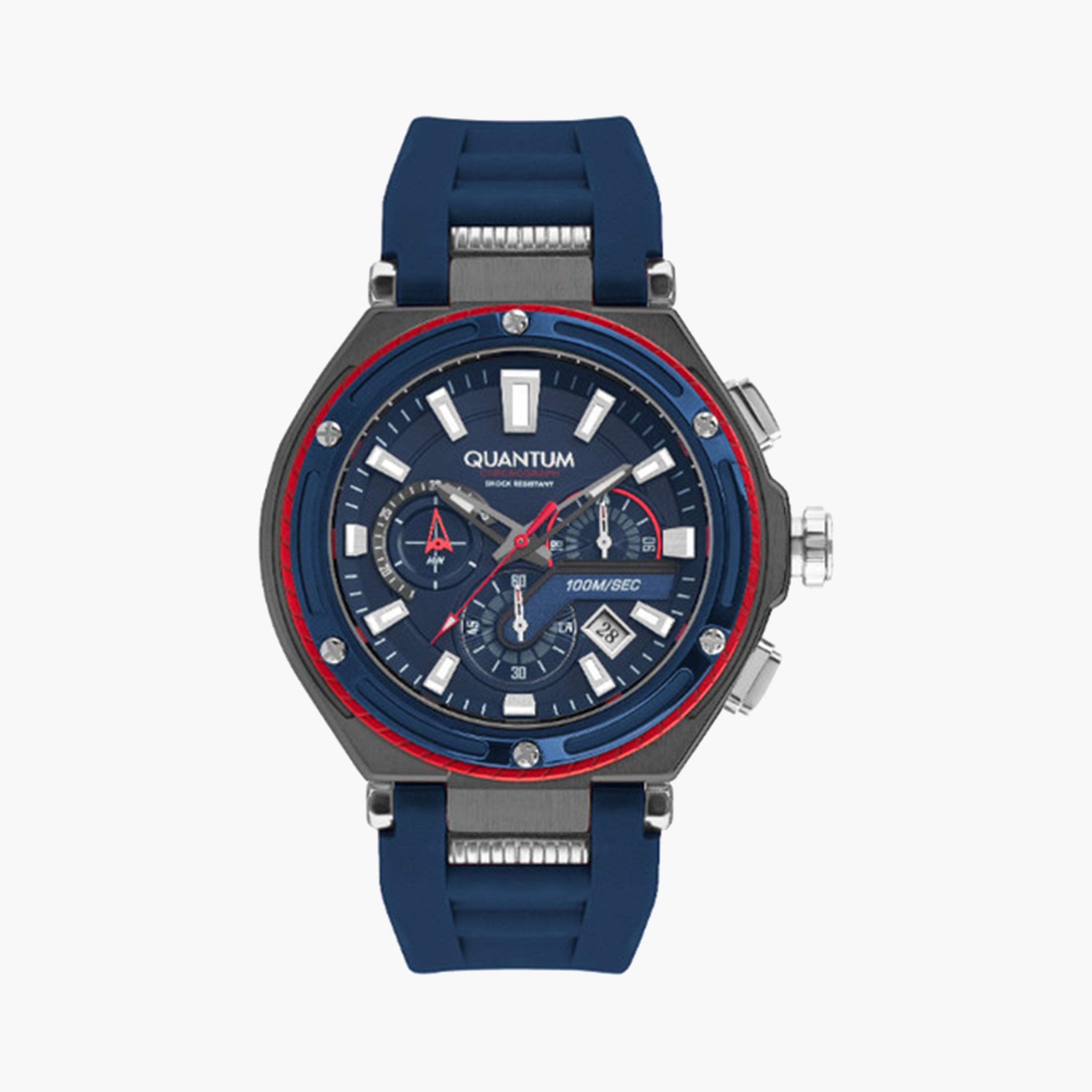كوانتوم- ساعة كرونوغراف للرجال 50 مم زرقاء بحزام سيليكون | HNG1010.099-men-watchesandjewellery-watches-image-1