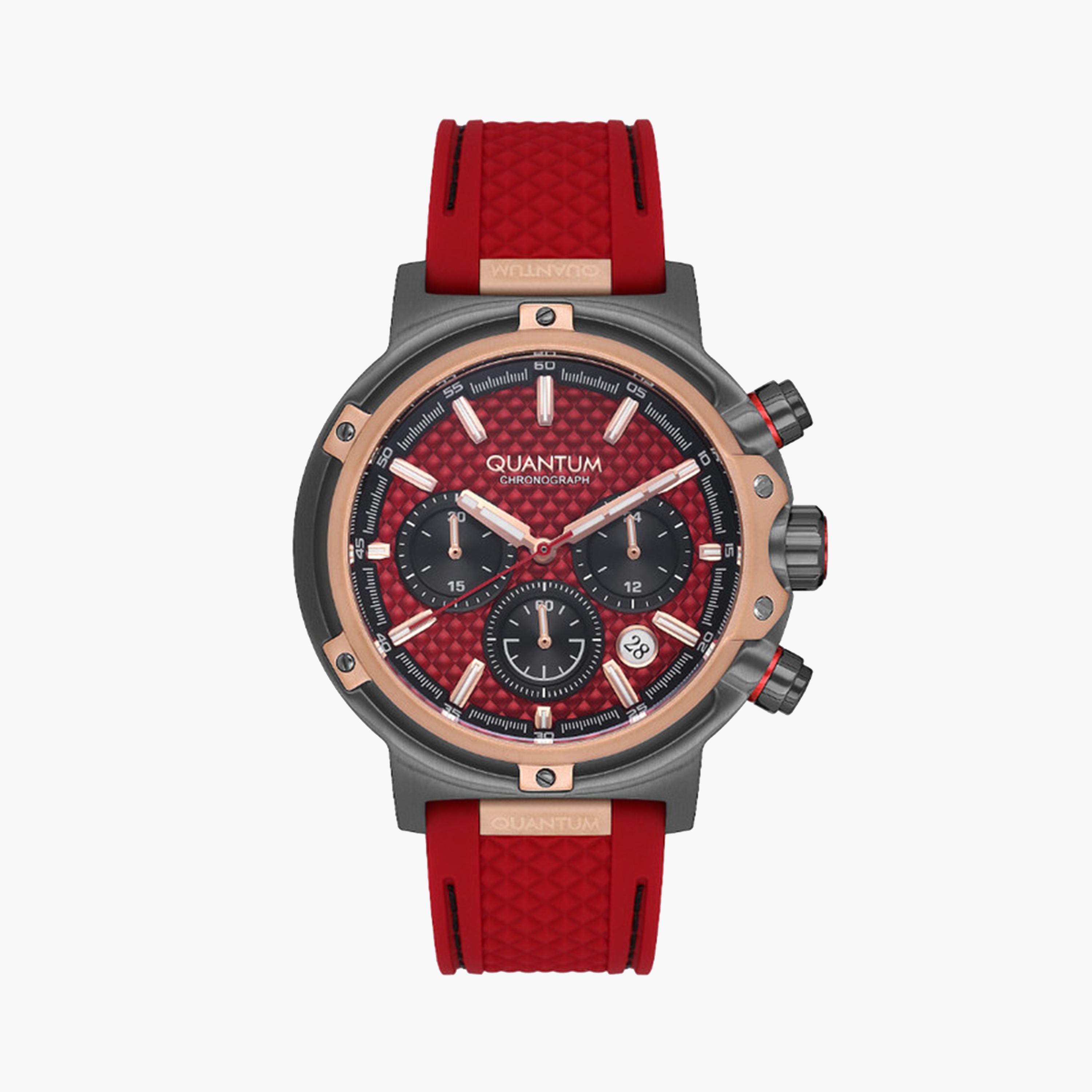 كوانتوم- ساعة كرونوغراف للرجال 46 ملم حمراء بحزام سيليكون | HNG956.888-men-watchesandjewellery-watches-image-1