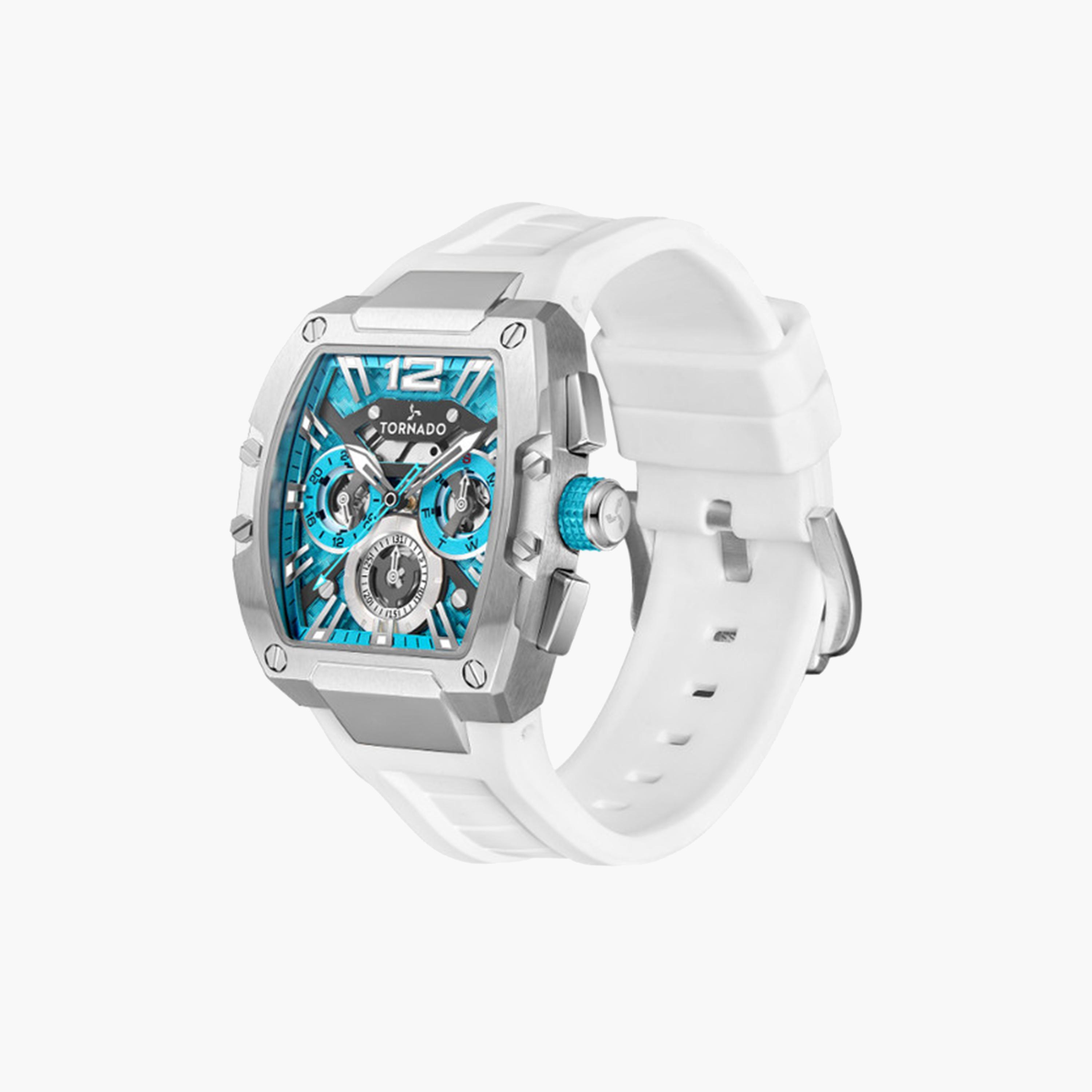 Tornado Men's 43 MM White Chronograph Silicone Strap Watch | T23105-SSWL-men-watchesandjewellery-watches-image-2