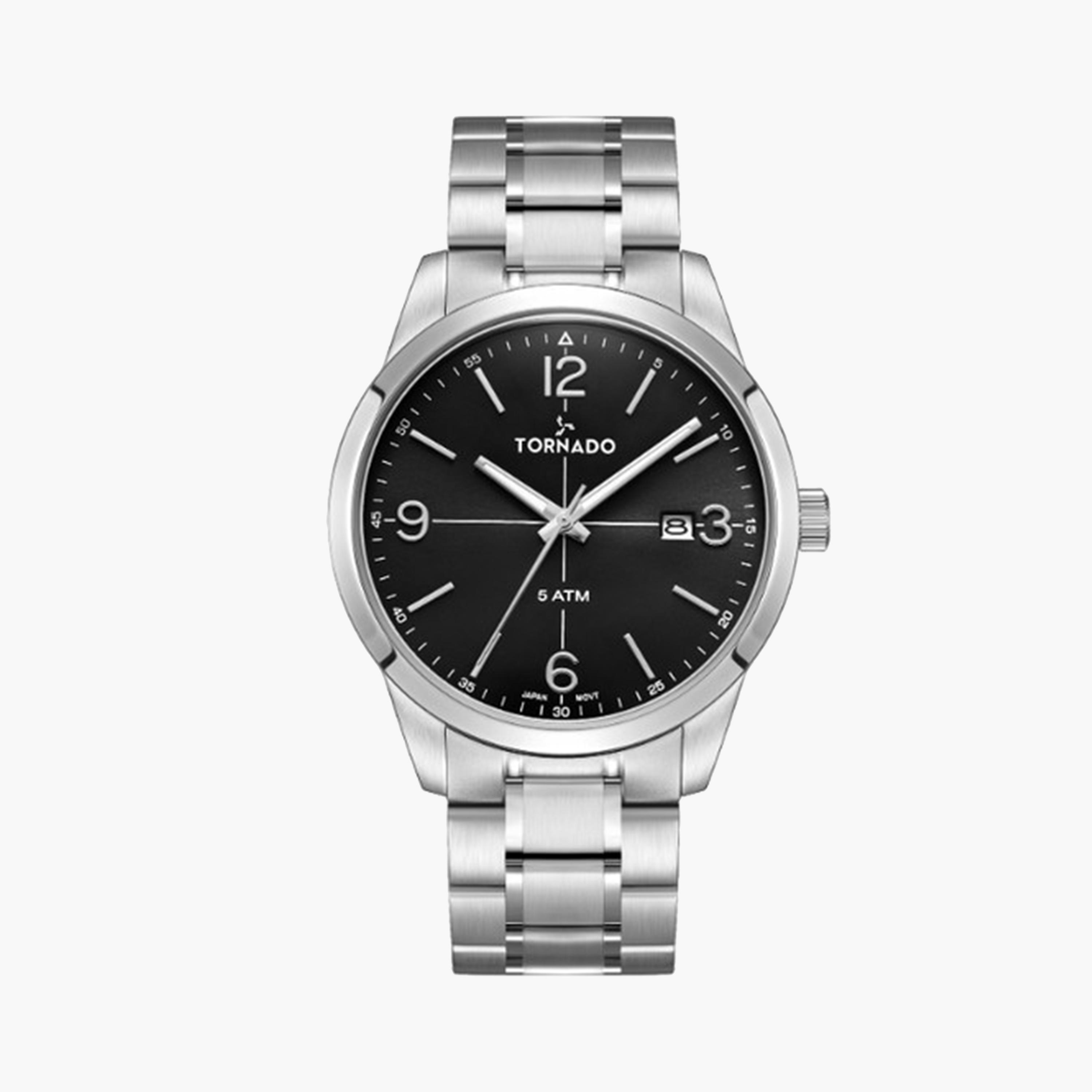 تورنادو- ساعة تناظرية للرجال 43 ملم بسوار من الستانلس ستيل باللون الفضي | T24007-SBSB-men-watchesandjewellery-watches-image-1