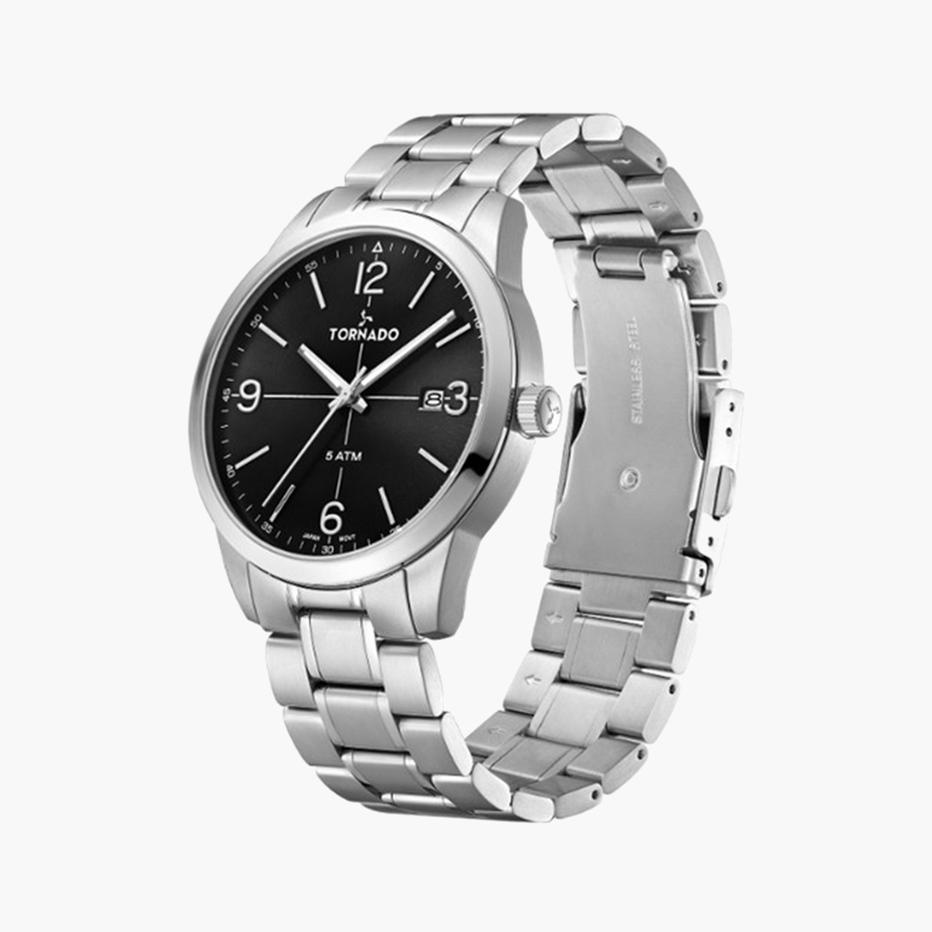 تورنادو- ساعة تناظرية للرجال 43 ملم بسوار من الستانلس ستيل باللون الفضي | T24007-SBSB-men-watchesandjewellery-watches-image-2