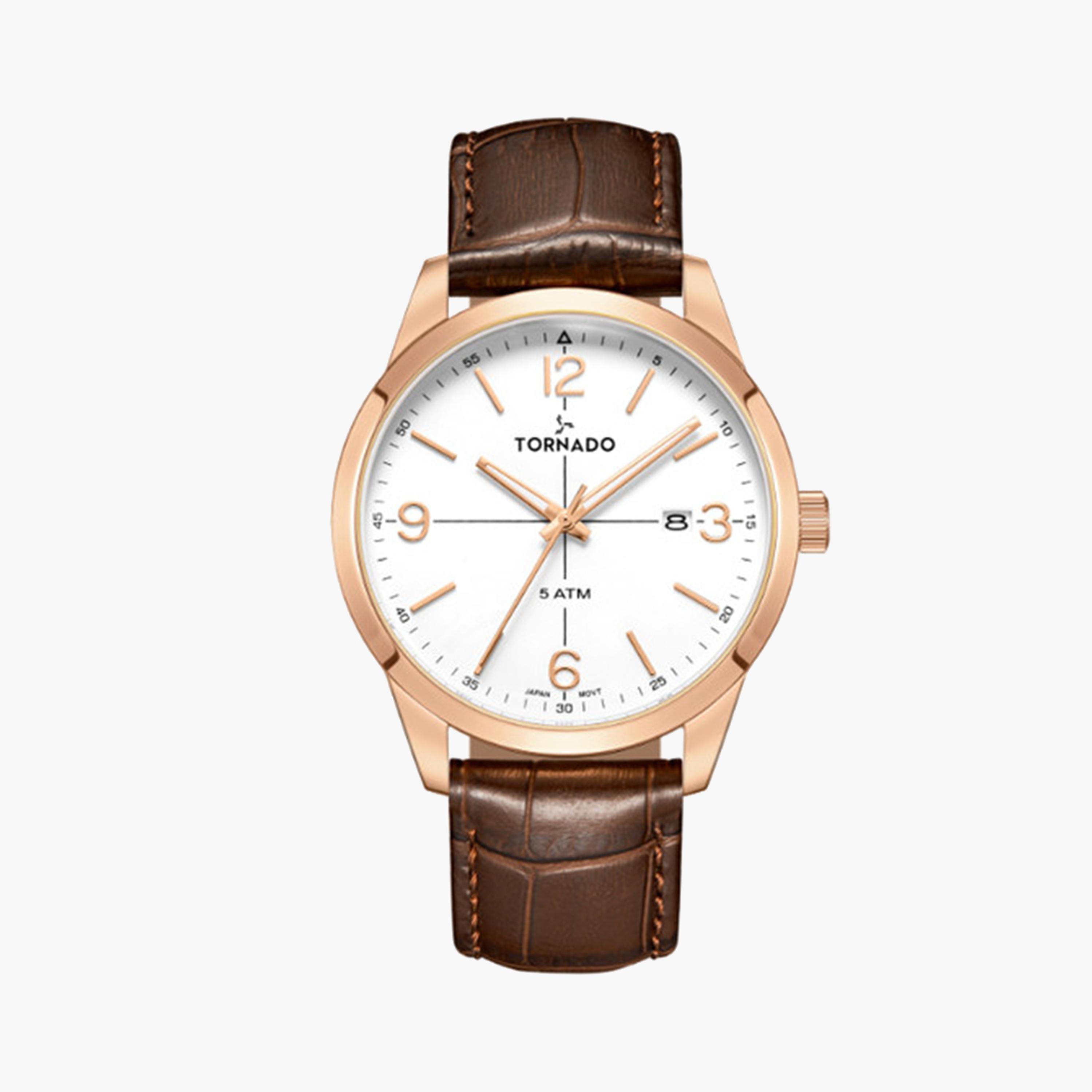 Tornado Men's 43 MM Brown Analog Stainless Steel Strap Watch | T24007-RLDW-men-watchesandjewellery-watches-image-1