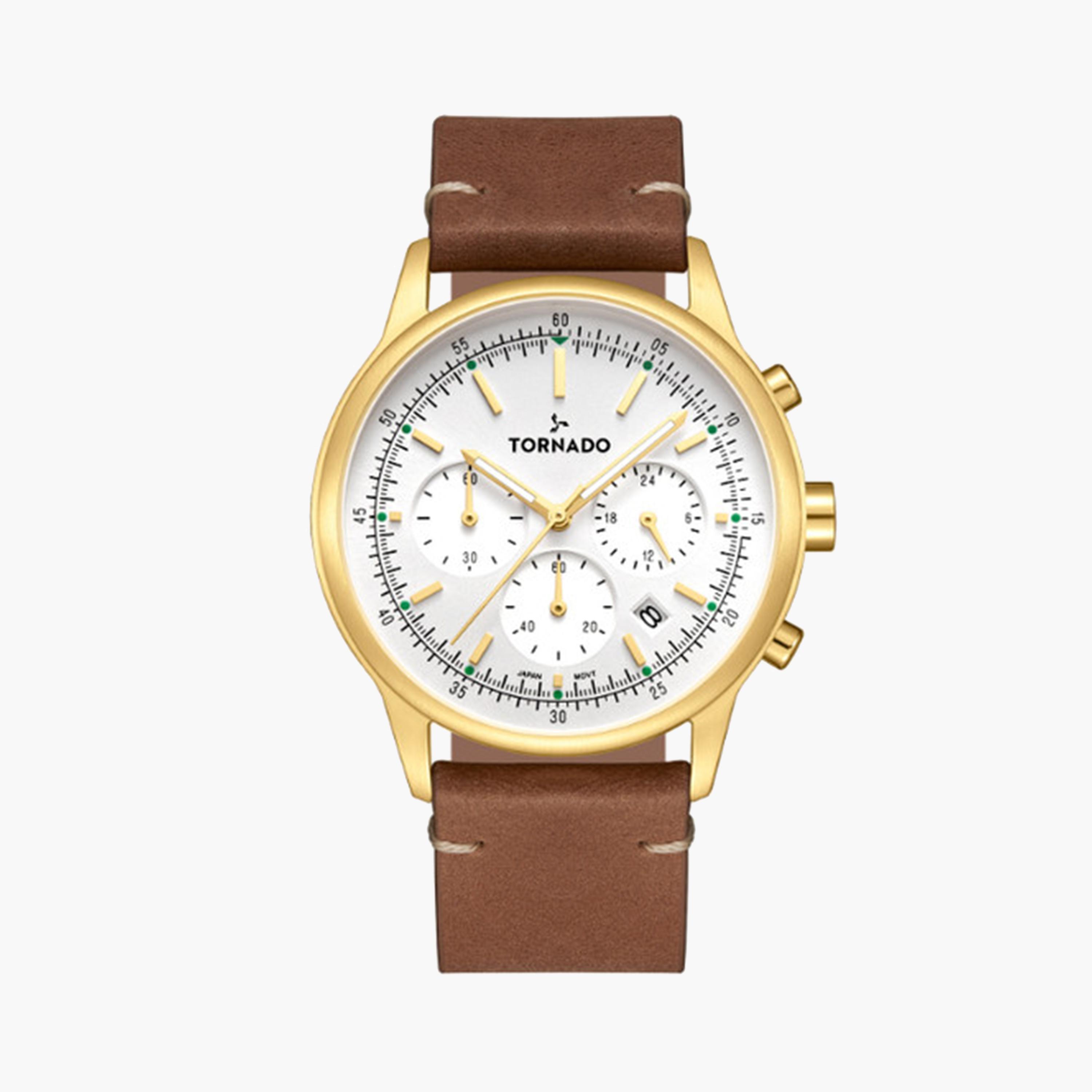 تورنادو- ساعة كرونوغراف للرجال 42 ملم فضية بسوار من الستانلس ستيل | T24108-GLDW-men-watchesandjewellery-watches-image-1
