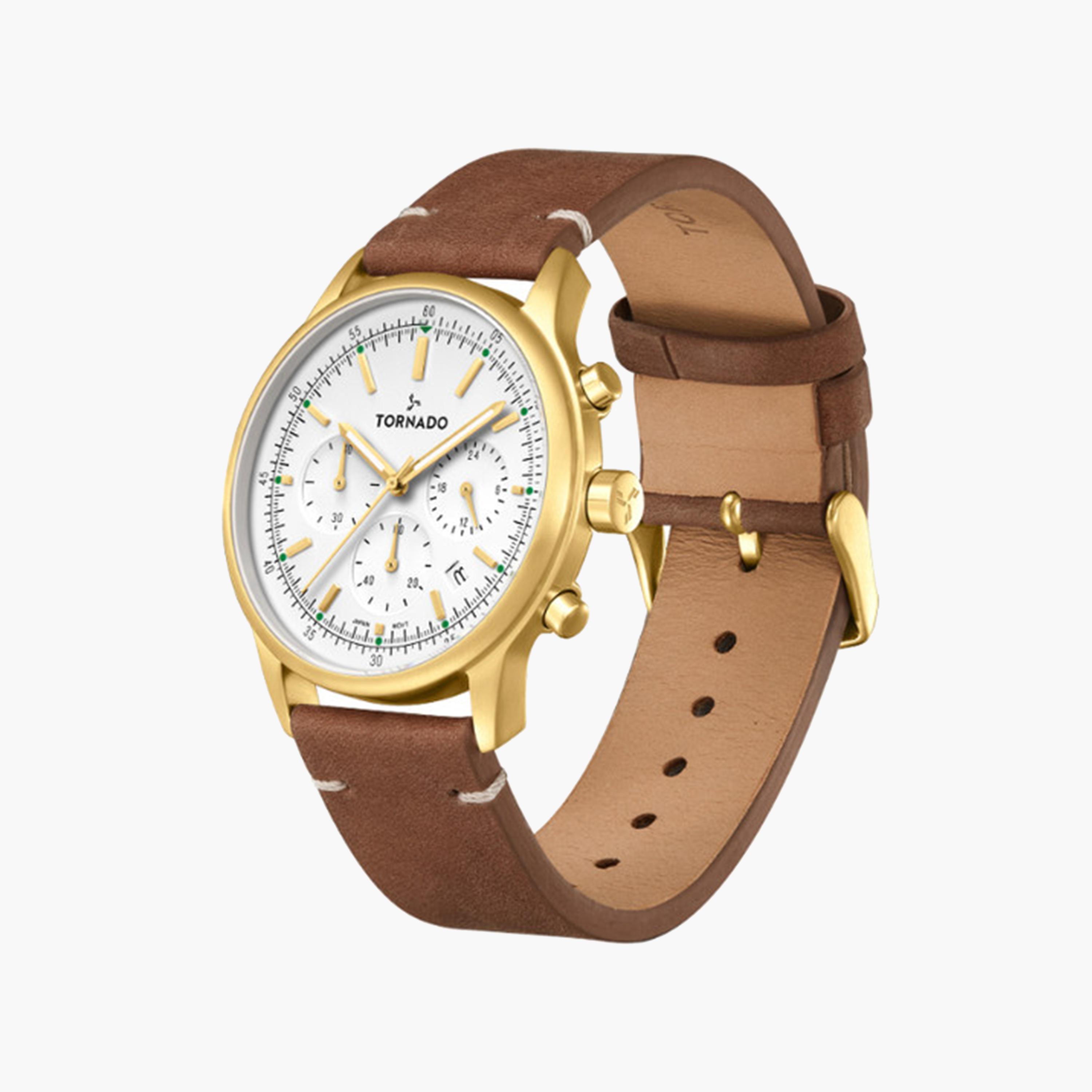 تورنادو- ساعة كرونوغراف للرجال 42 ملم فضية بسوار من الستانلس ستيل | T24108-GLDW-men-watchesandjewellery-watches-image-2