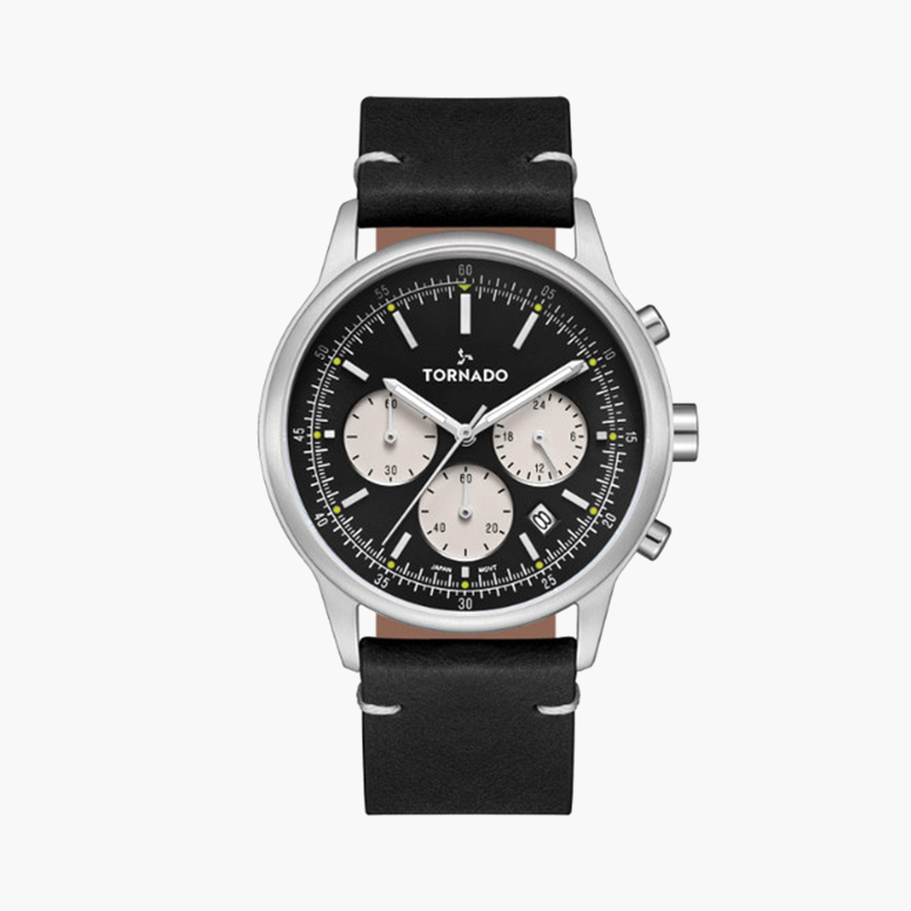 تورنادو- ساعة كرونوغراف للرجال 42 ملم سوداء بسوار من الستانلس ستيل | T24108-SLBB-men-watchesandjewellery-watches-image-1