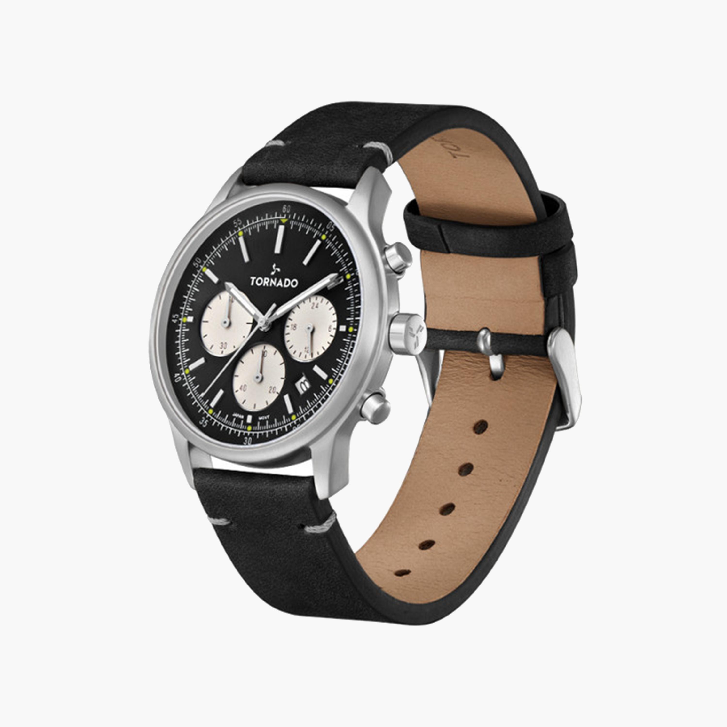 تورنادو- ساعة كرونوغراف للرجال 42 ملم سوداء بسوار من الستانلس ستيل | T24108-SLBB-men-watchesandjewellery-watches-image-2