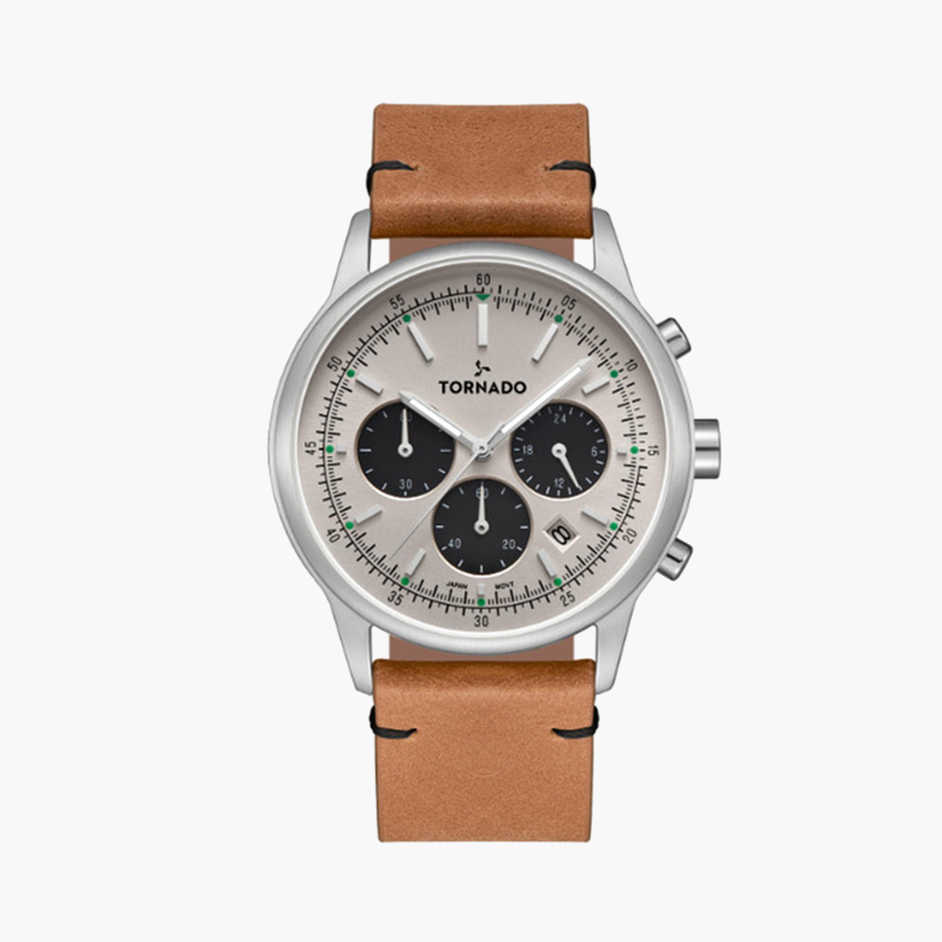 Tornado Men's 42 MM Beige Chronograph Stainless Steel Strap Watch | T24108-SLEI-men-watchesandjewellery-watches-image-1