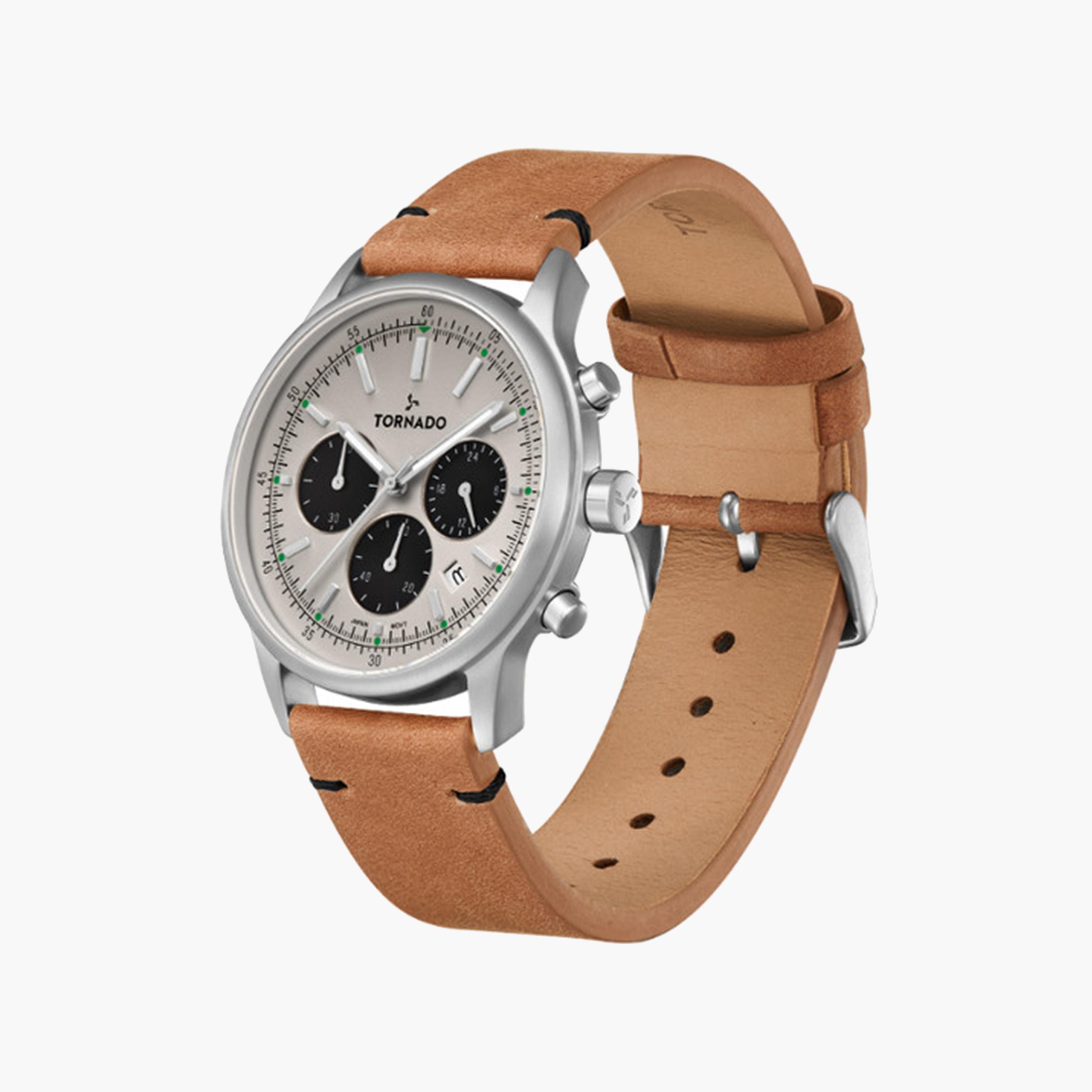 Tornado Men's 42 MM Beige Chronograph Stainless Steel Strap Watch | T24108-SLEI-men-watchesandjewellery-watches-image-2