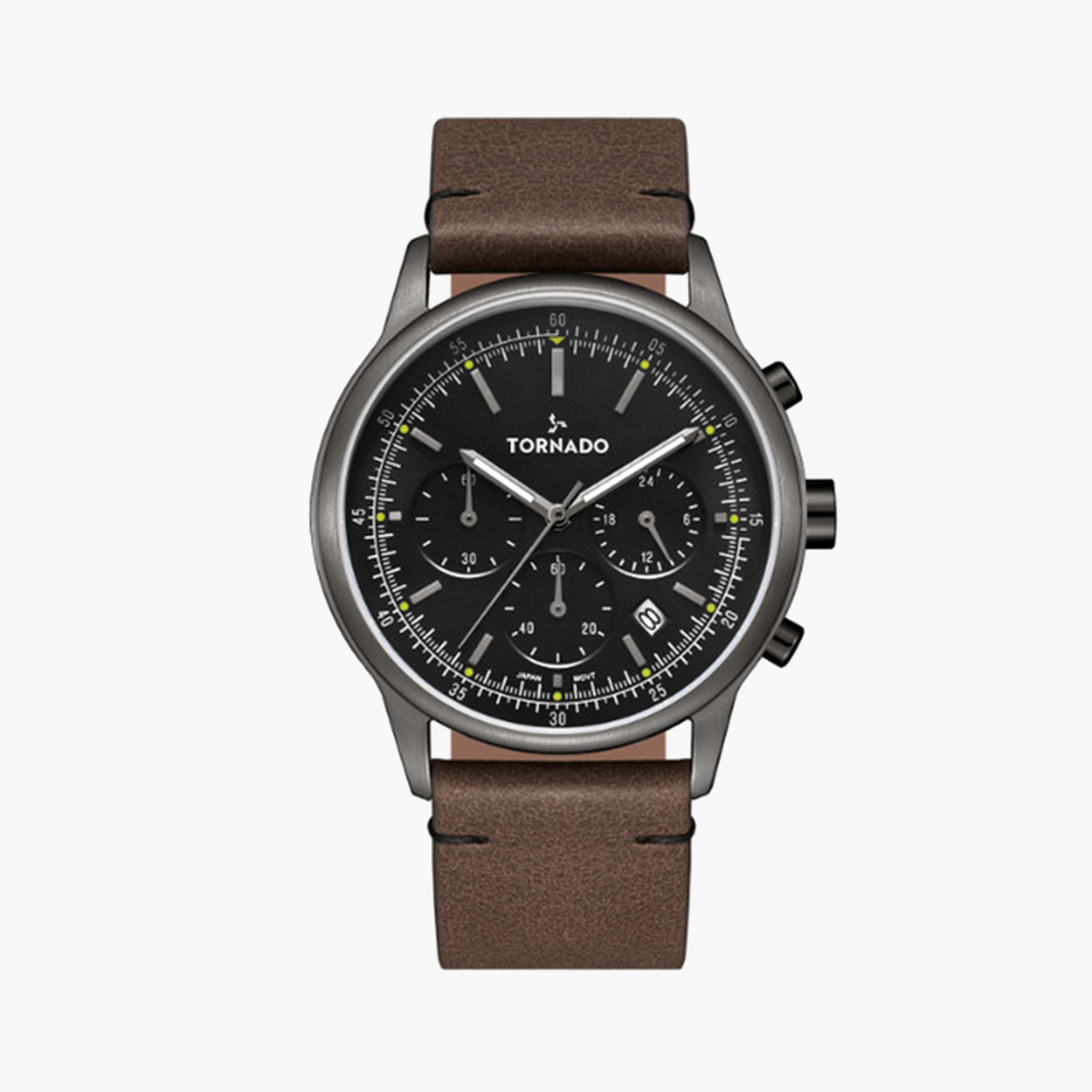 تورنادو- ساعة كرونوغراف للرجال 42 ملم بنية بسوار من الستانلس ستيل | T24108-XLDB-men-watchesandjewellery-watches-image-1