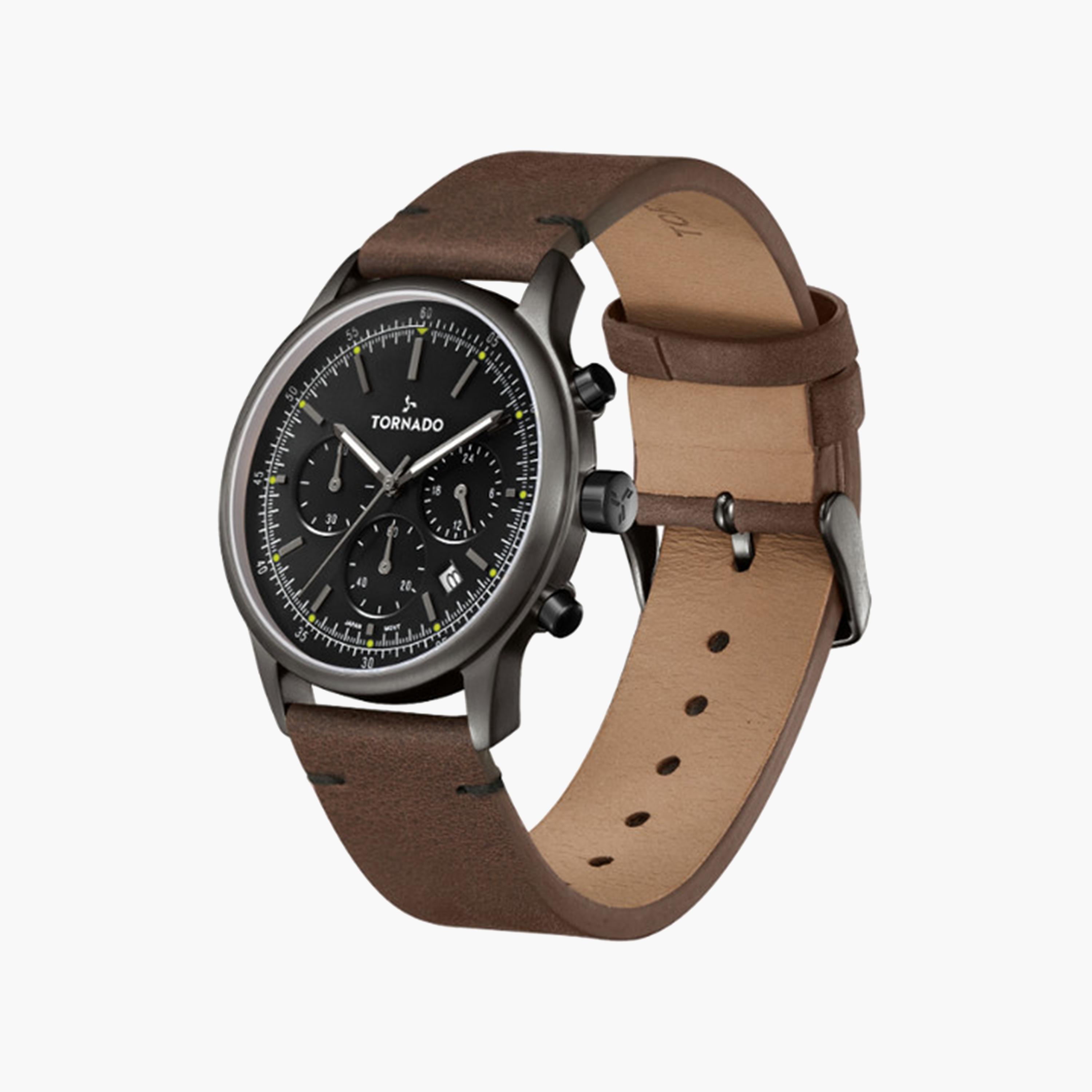 تورنادو- ساعة كرونوغراف للرجال 42 ملم بنية بسوار من الستانلس ستيل | T24108-XLDB-men-watchesandjewellery-watches-image-2