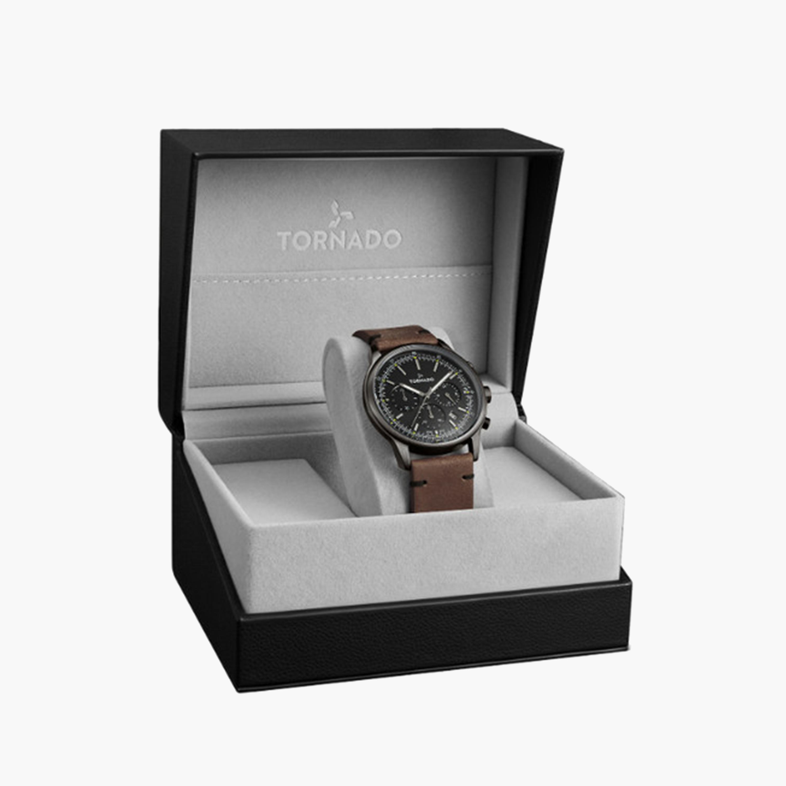 تورنادو- ساعة كرونوغراف للرجال 42 ملم بنية بسوار من الستانلس ستيل | T24108-XLDB-men-watchesandjewellery-watches-image-4