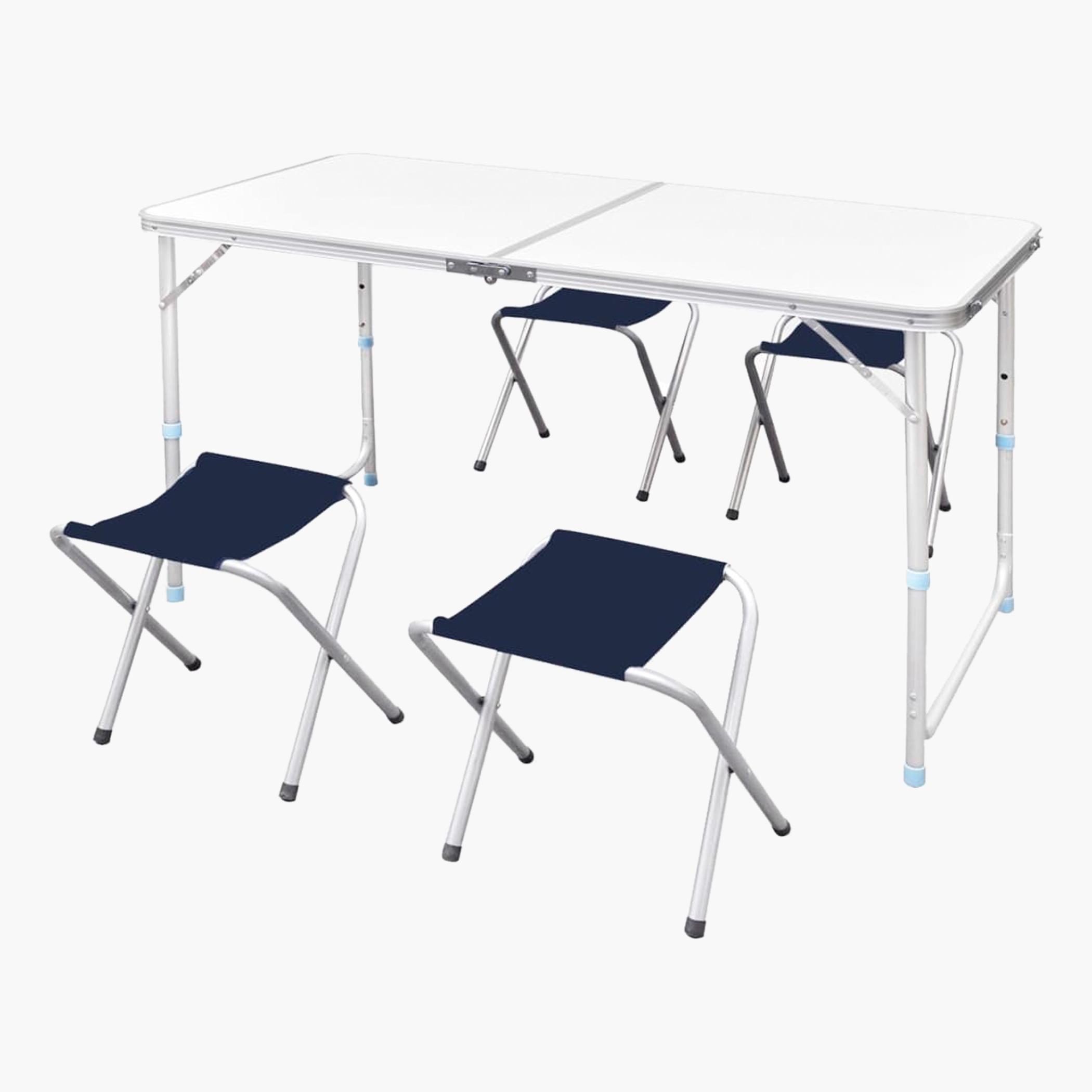 VidaXL Foldable Height Adjustable Camping Table with 4 Stools - 120x60 cm