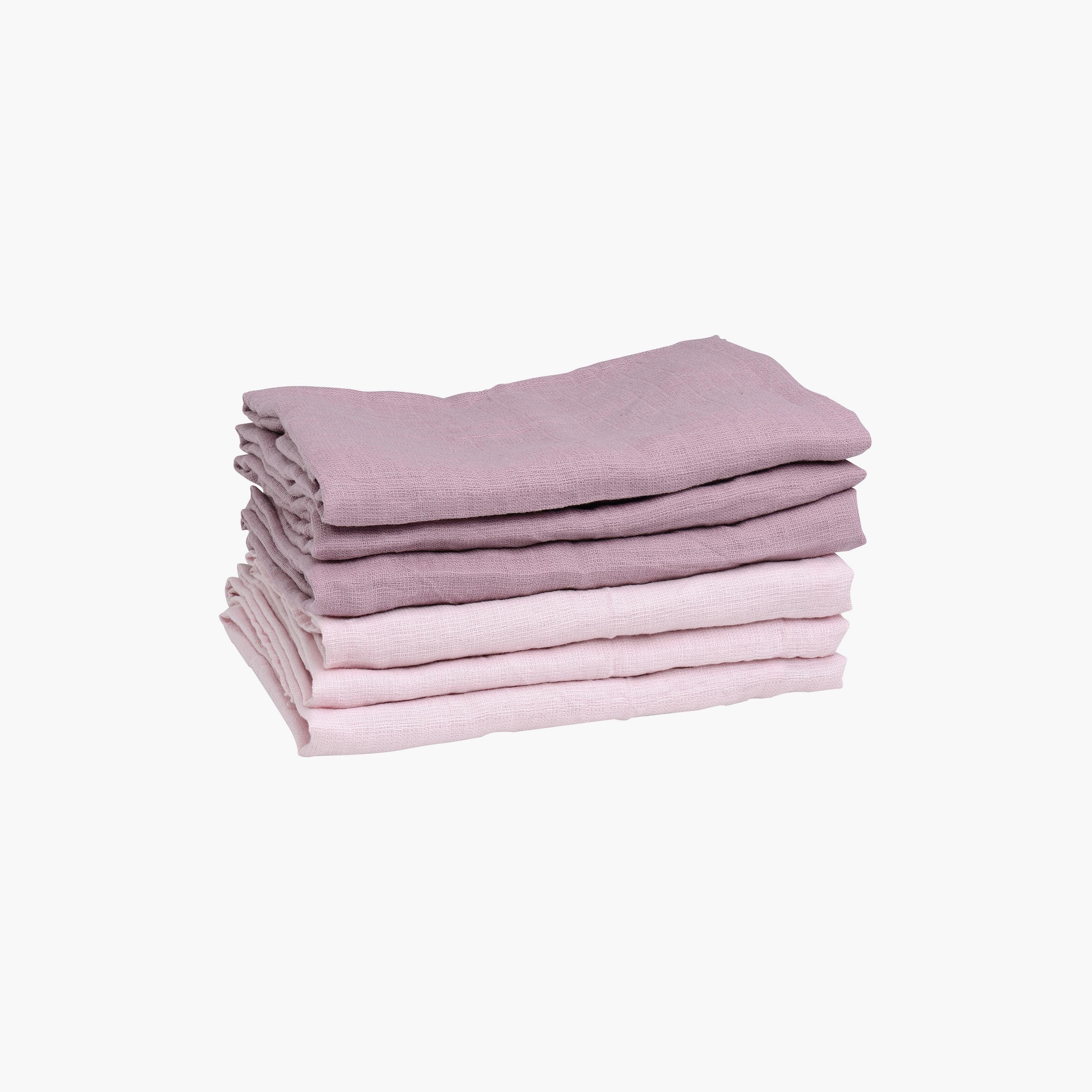 Mininor 6-Piece Organic Muslin Towel - Mauve & Pink-baby-bathandcare-towels-image-1