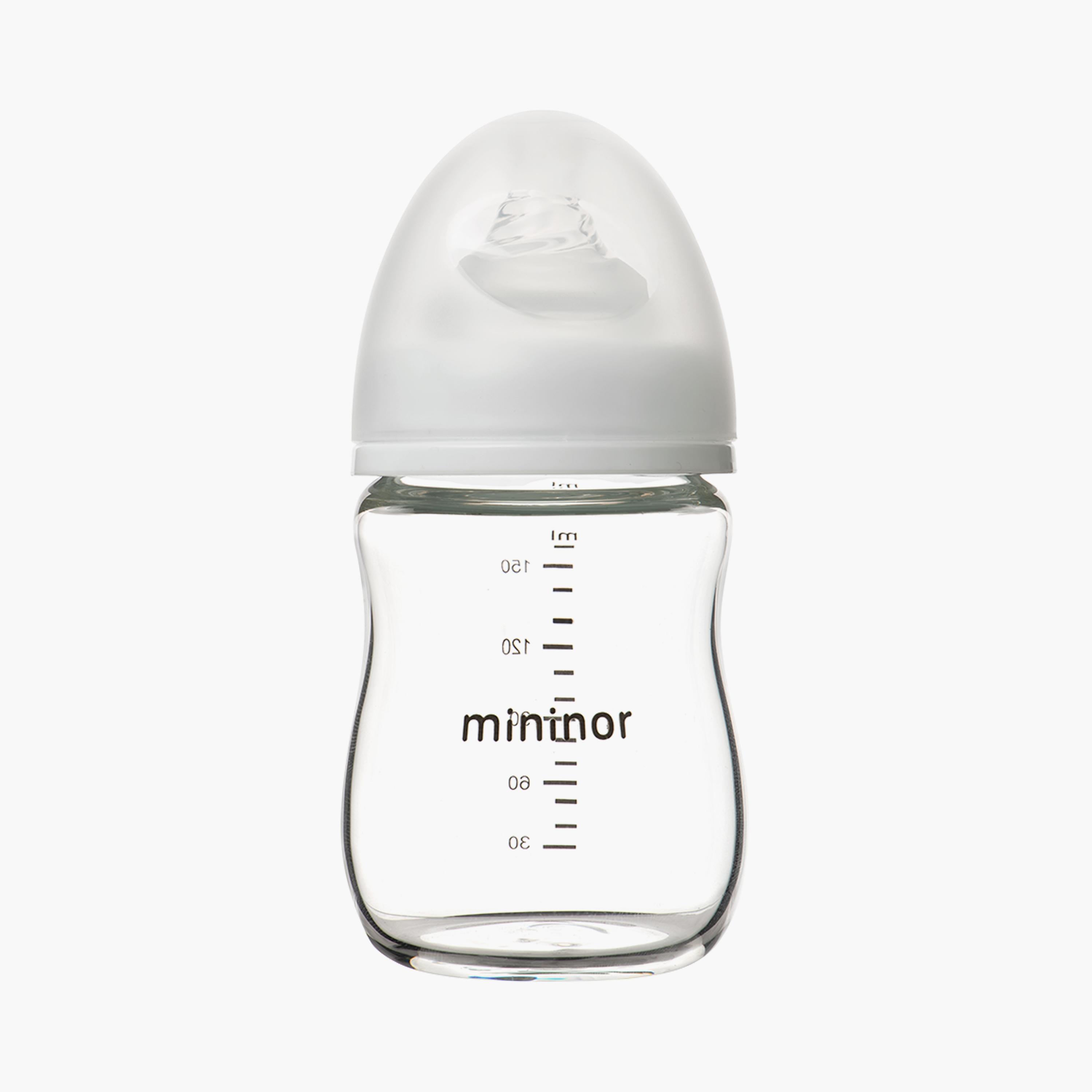 Mininor Glass Feeding Bottle with Teat - 160 ml - 0 Months-baby-feeding-feedingbottles-bottlesandteats-image-1