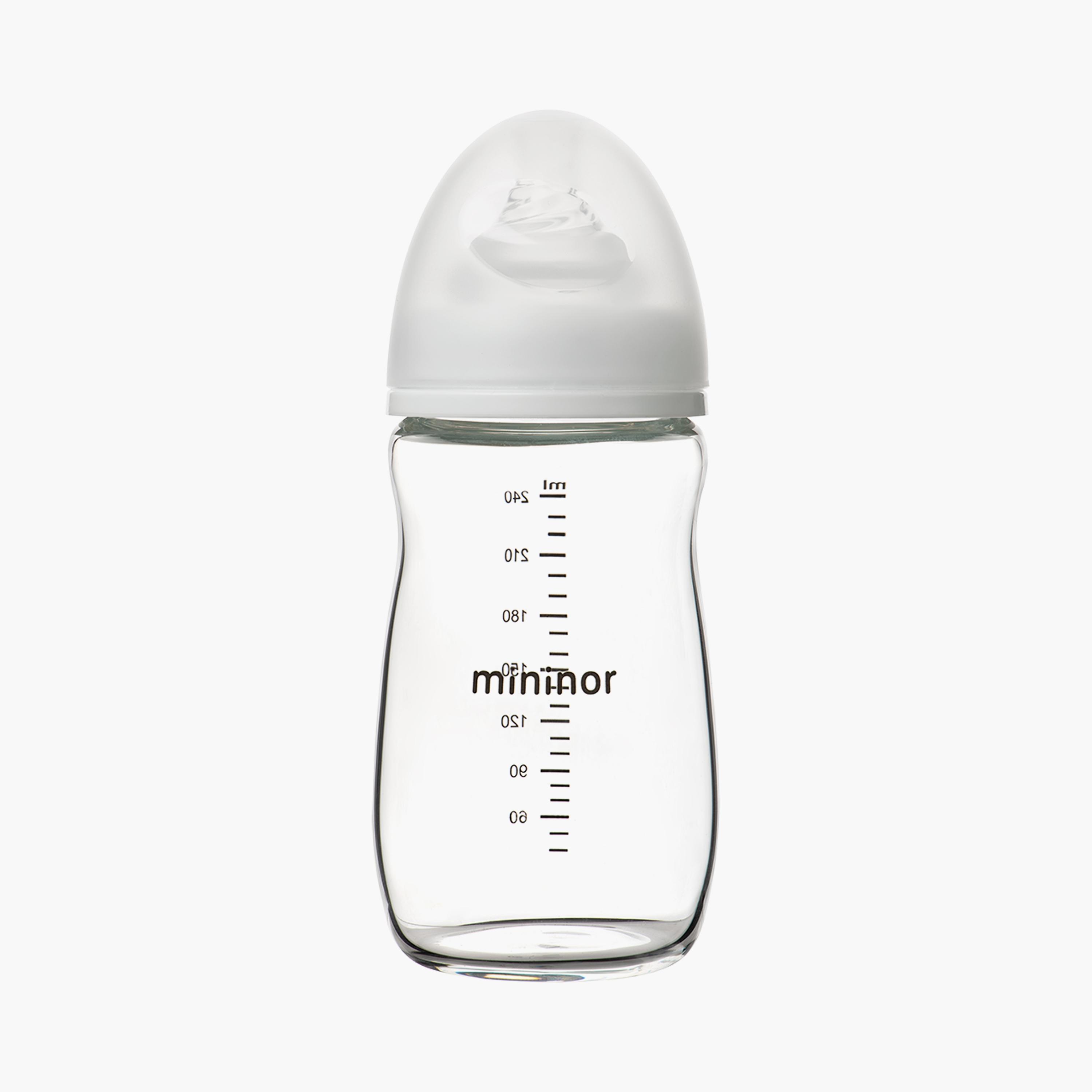 Mininor Glass Feeding Bottle with Teat - 240 ml - 0 Months-baby-feeding-feedingbottles-bottlesandteats-image-1