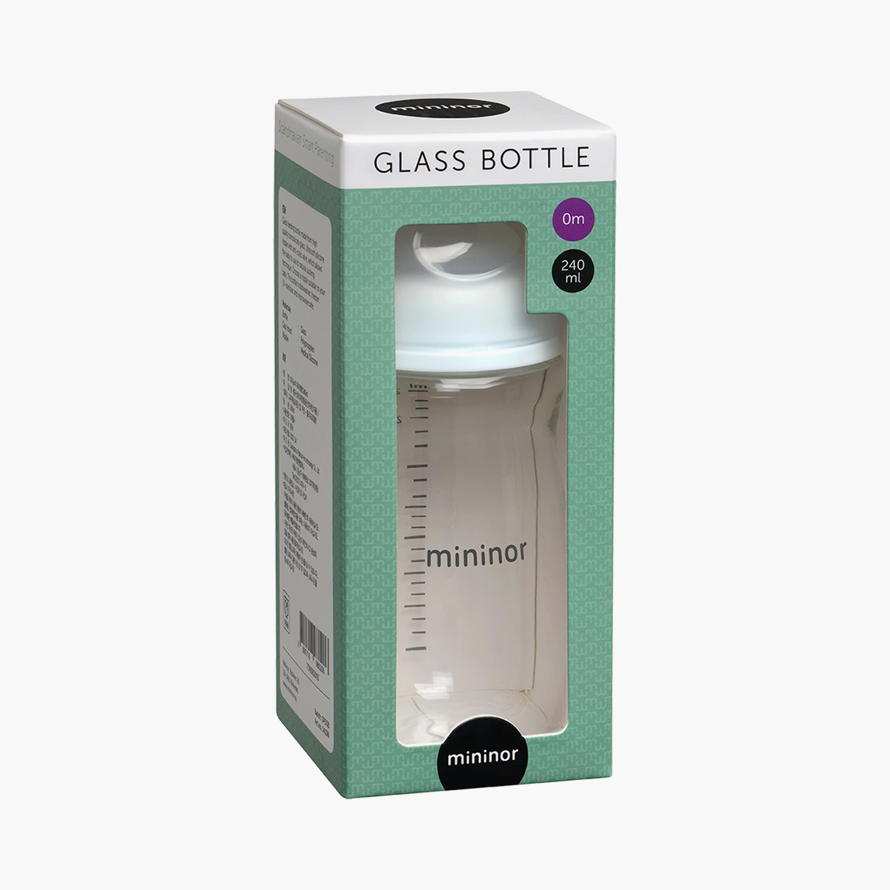 Mininor Glass Feeding Bottle with Teat - 240 ml - 0 Months-baby-feeding-feedingbottles-bottlesandteats-image-2