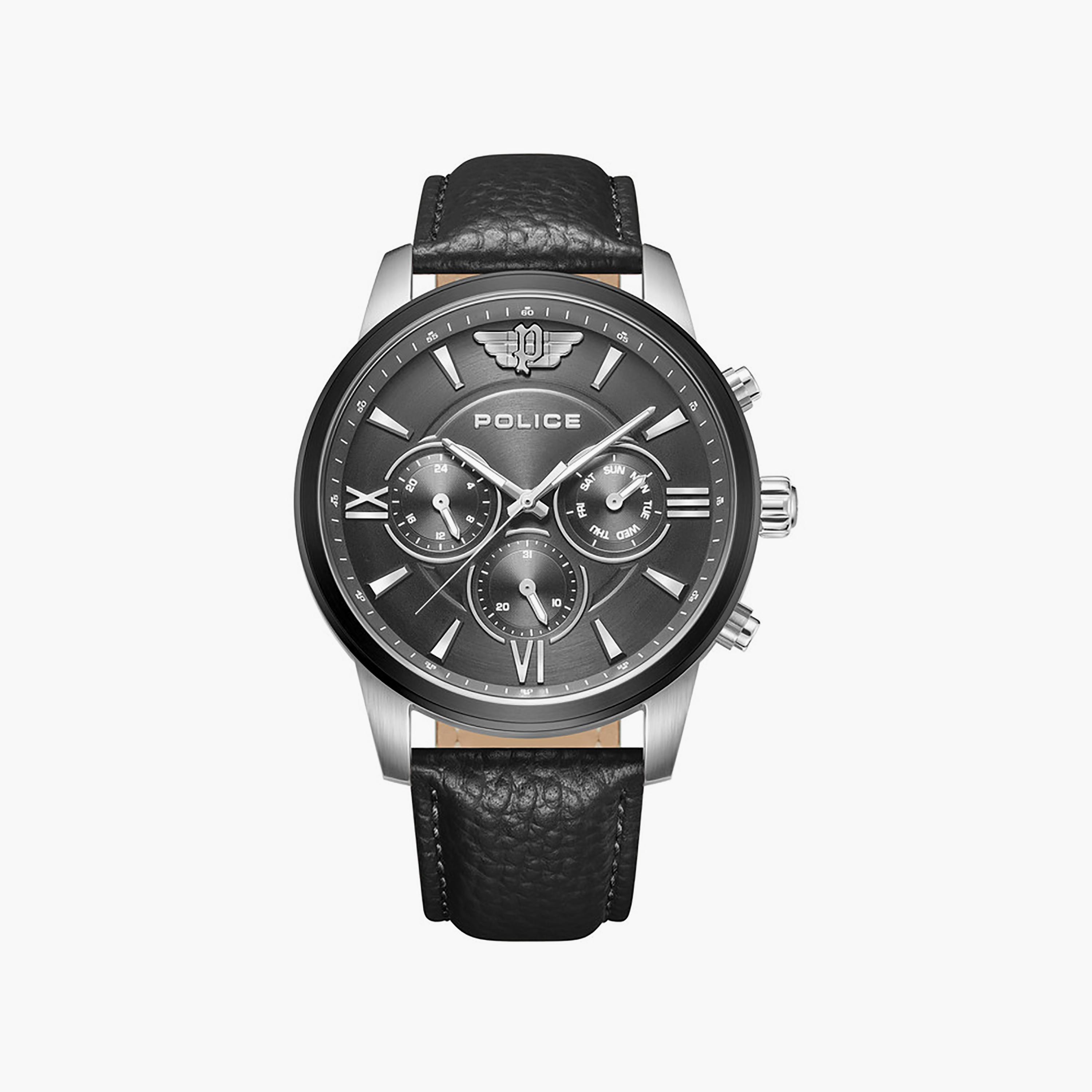 ساعة بوليس كرونوغراف سوداء للرجال مقاس 44 ملم مصنوعة من الجلد الأصلي  |  PEWGF0040440-men-watchesandjewellery-watches-image-1
