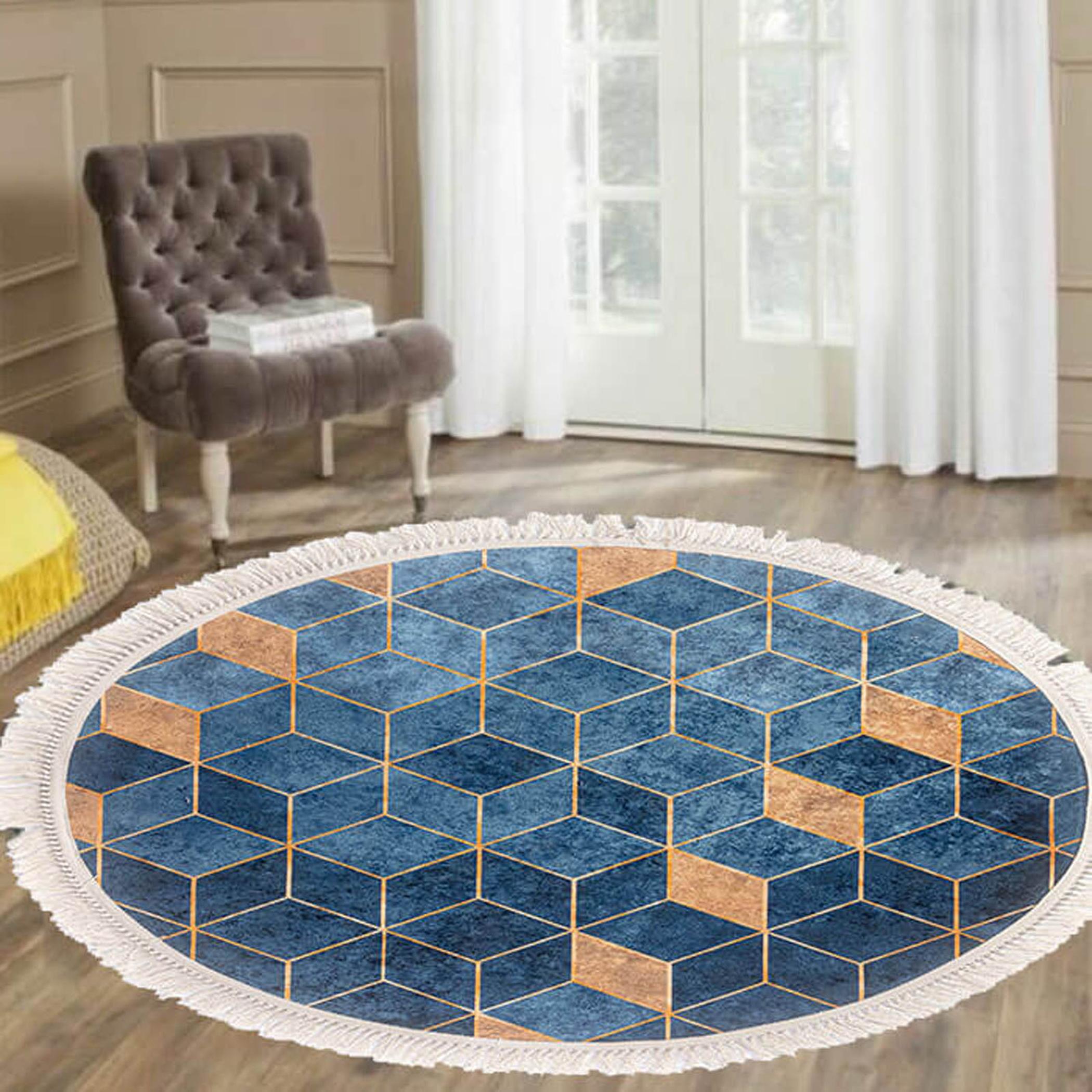 Decorative Velvet Turkish Carpet - 120x120 cms-household-rugsandcarpets-rugs-image-2