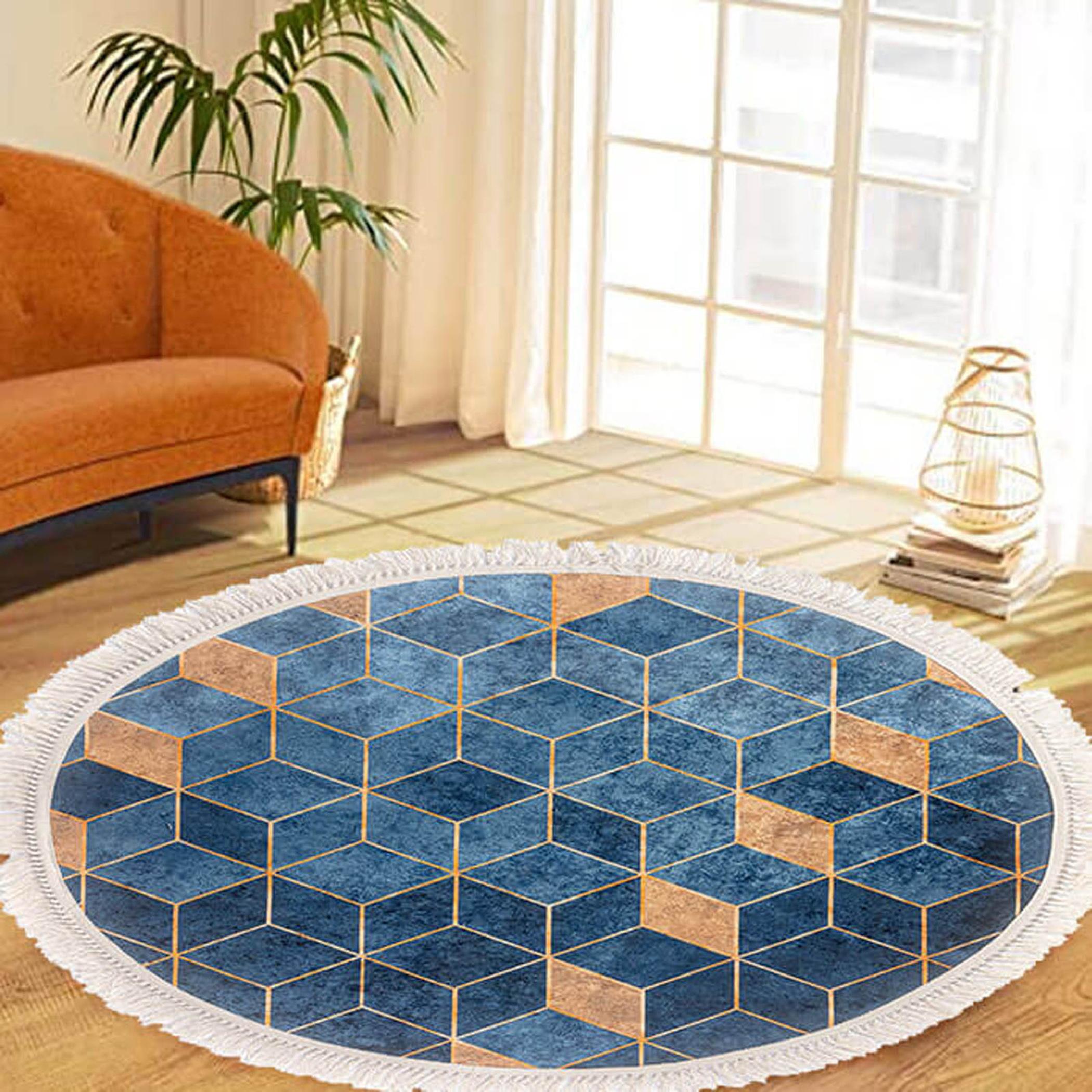 Decorative Velvet Turkish Carpet - 120x120 cms-household-rugsandcarpets-rugs-image-3