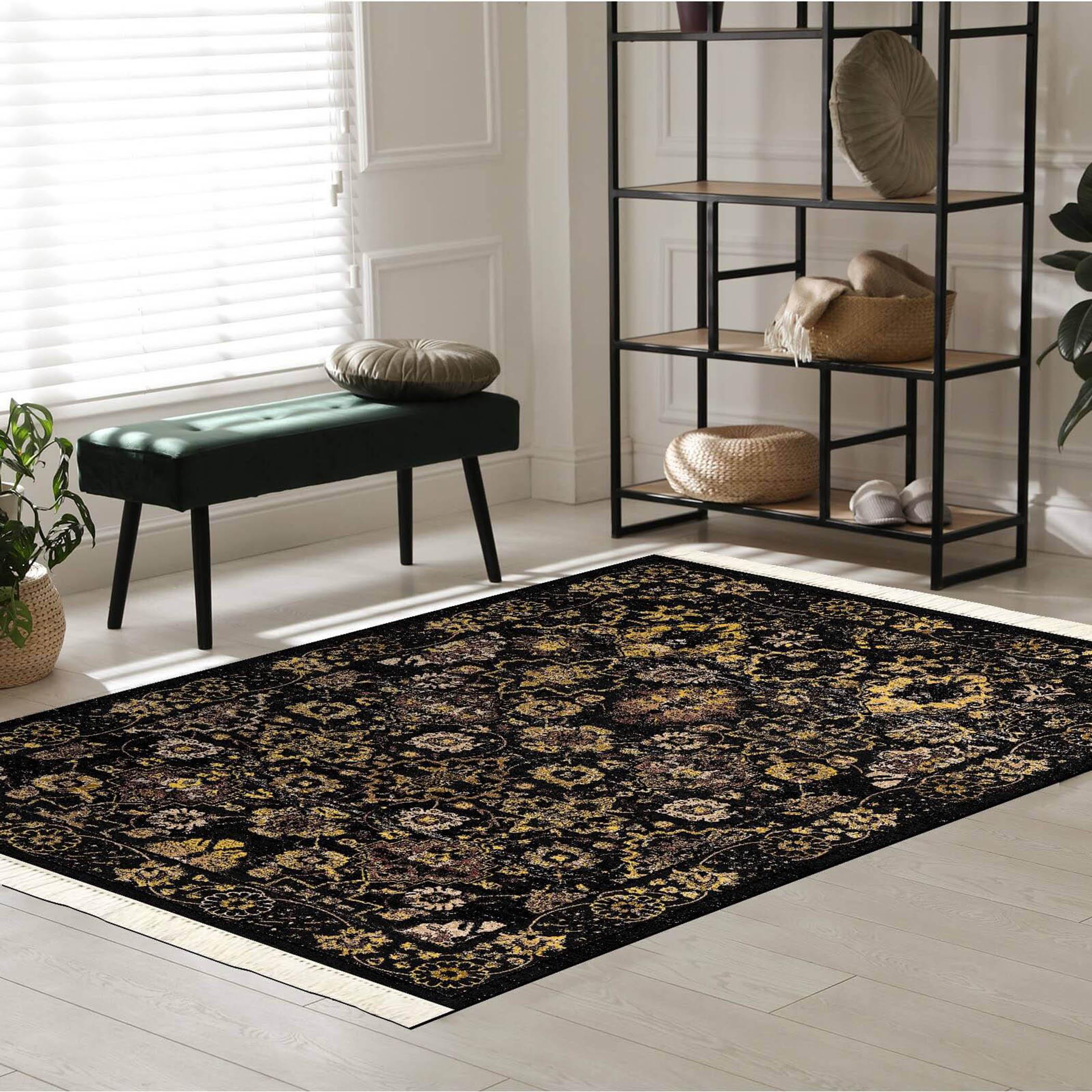 Printed Velvet Turkish Rectangular Decorative Carpet - 120x80 cms-household-rugsandcarpets-rugs-image-1