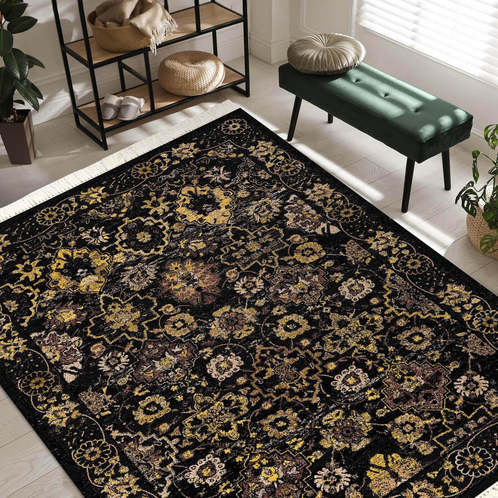 Printed Velvet Turkish Rectangular Decorative Carpet - 120x80 cms-household-rugsandcarpets-rugs-image-2