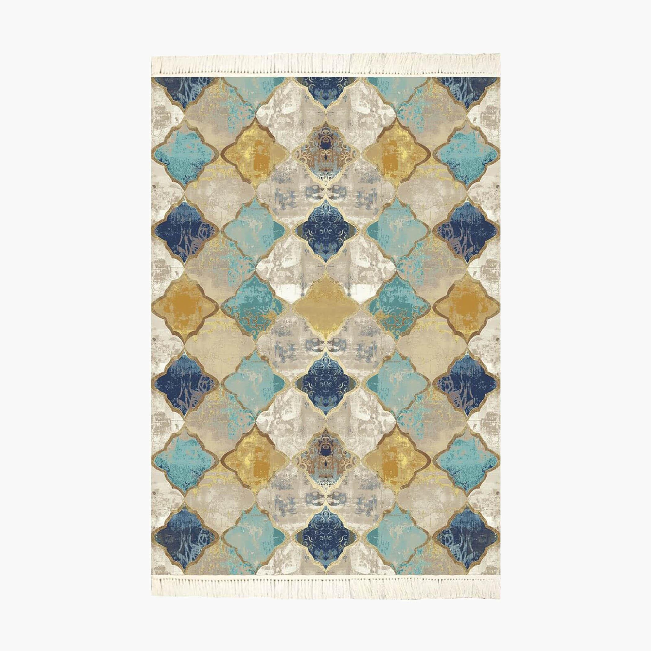 Printed Velvet Turkish Rectangular Decorative Carpet - 120x80 cms-household-rugsandcarpets-rugs-image-3