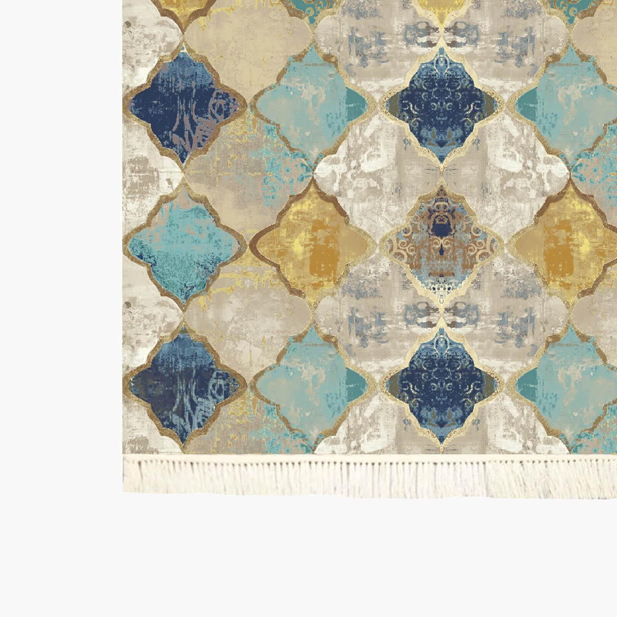 Printed Velvet Turkish Rectangular Decorative Carpet - 120x80 cms-household-rugsandcarpets-rugs-image-4