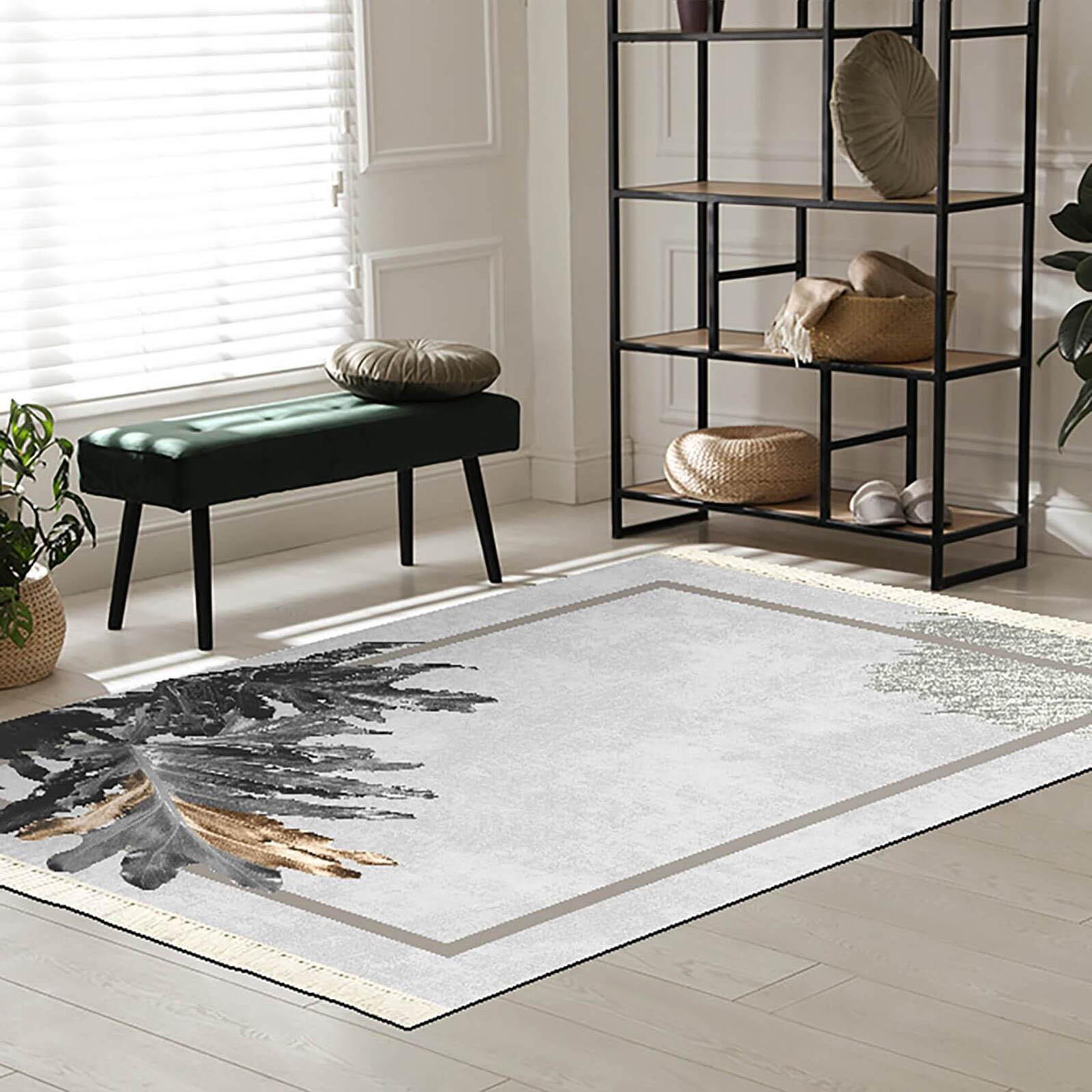 Printed Velvet Turkish Rectangular Decorative Carpet - 120x80 cms-household-rugsandcarpets-rugs-image-1