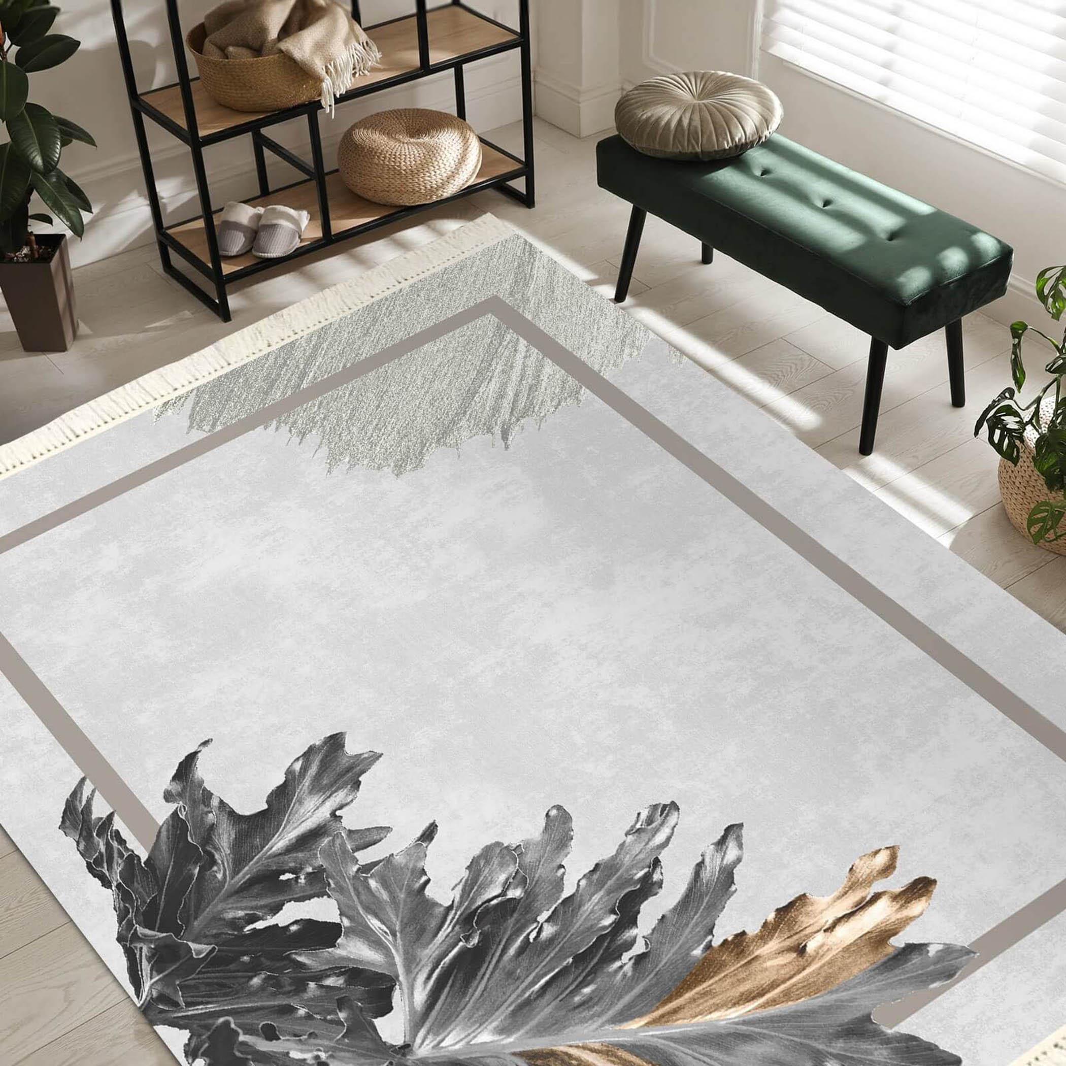 Printed Velvet Turkish Rectangular Decorative Carpet - 120x80 cms-household-rugsandcarpets-rugs-image-2