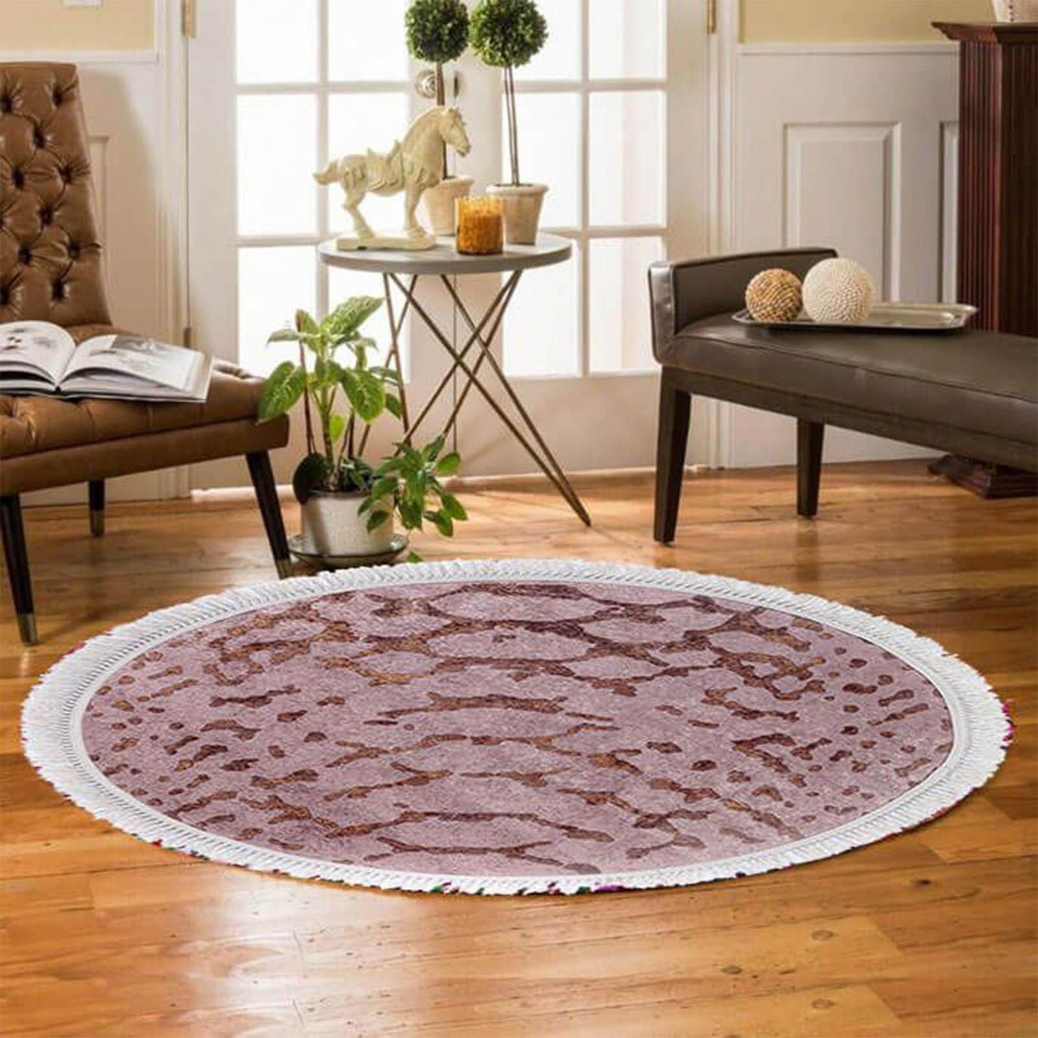 Velvet Turkish Round Decorative Carpet - 120x120 cms-household-rugsandcarpets-rugs-image-1