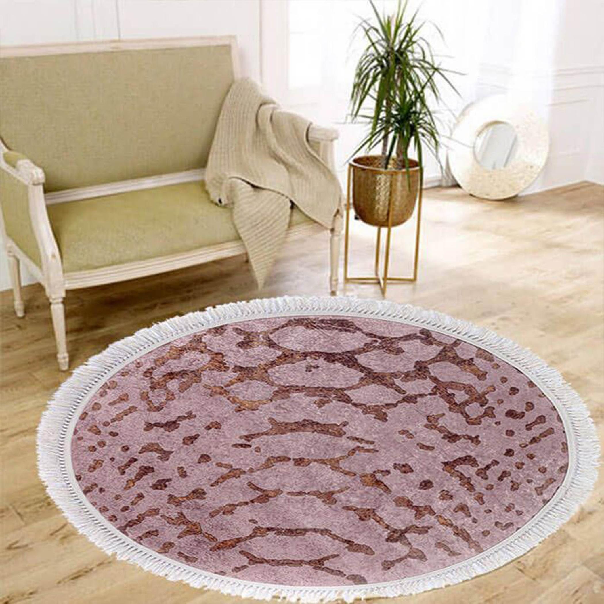 Velvet Turkish Round Decorative Carpet - 120x120 cms-household-rugsandcarpets-rugs-image-2