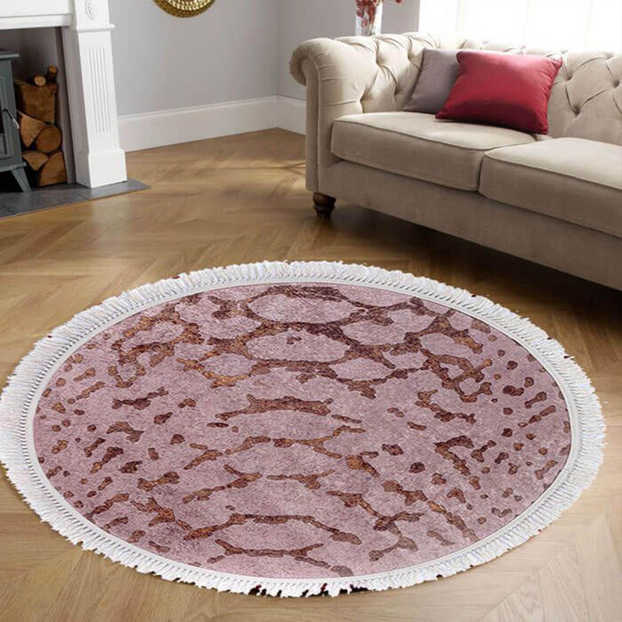 Velvet Turkish Round Decorative Carpet - 120x120 cms-household-rugsandcarpets-rugs-image-3