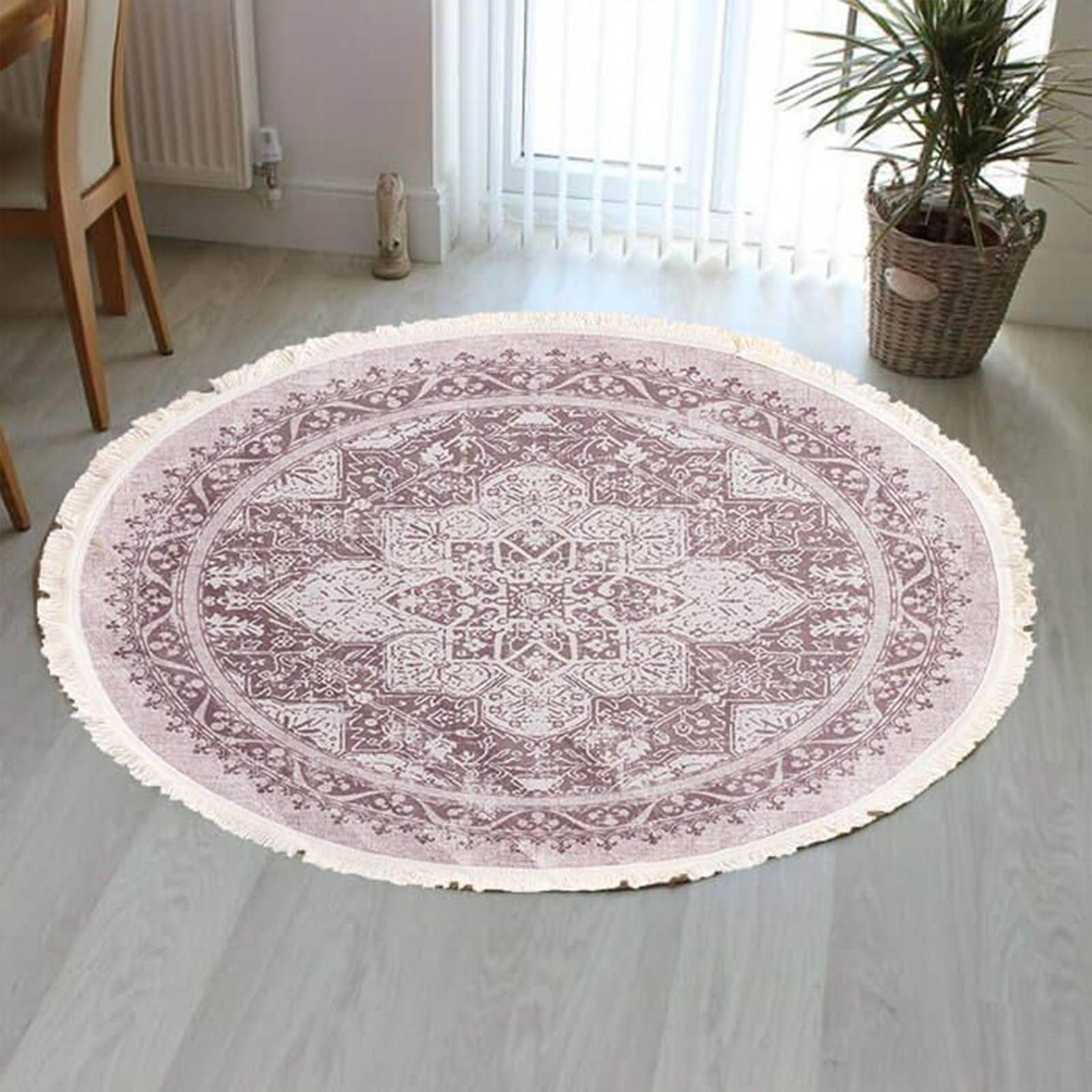 Velvet Turkish Round Decorative Carpet - 120x120 cm-household-rugsandcarpets-rugs-image-2
