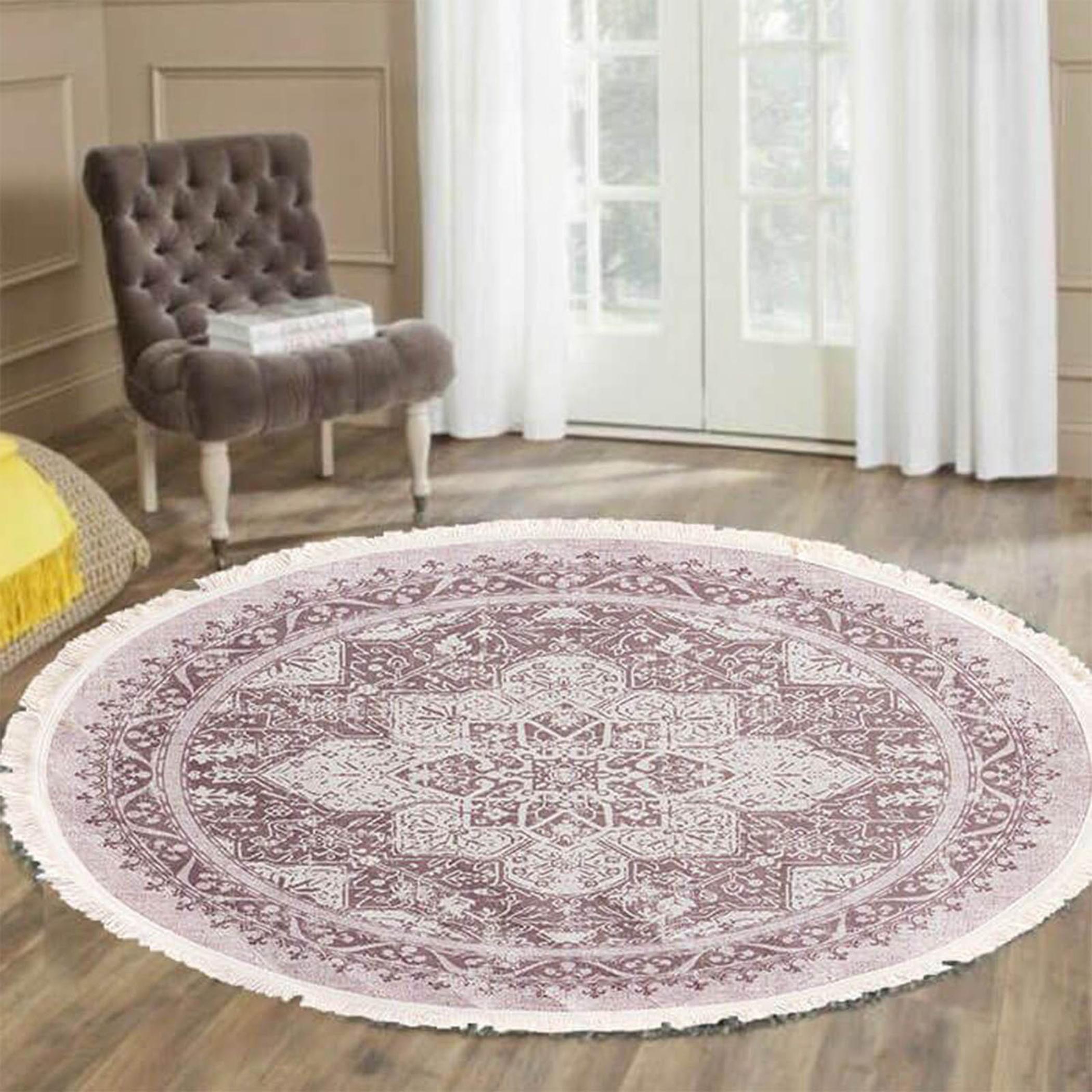 Velvet Turkish Round Decorative Carpet - 120x120 cm-household-rugsandcarpets-rugs-image-3