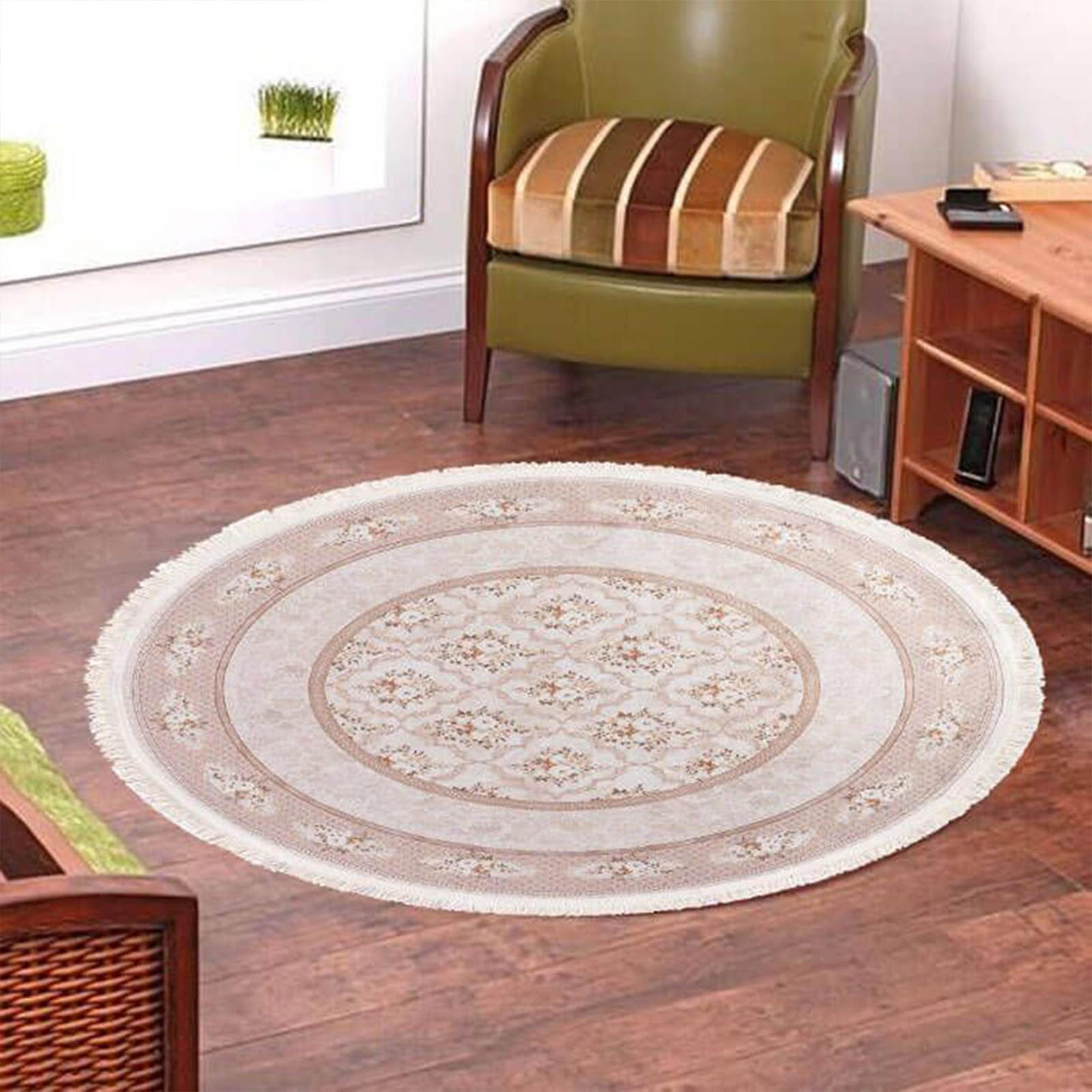 Velvet Turkish Round Decorative Carpet - 120x120 cm-household-rugsandcarpets-rugs-image-1