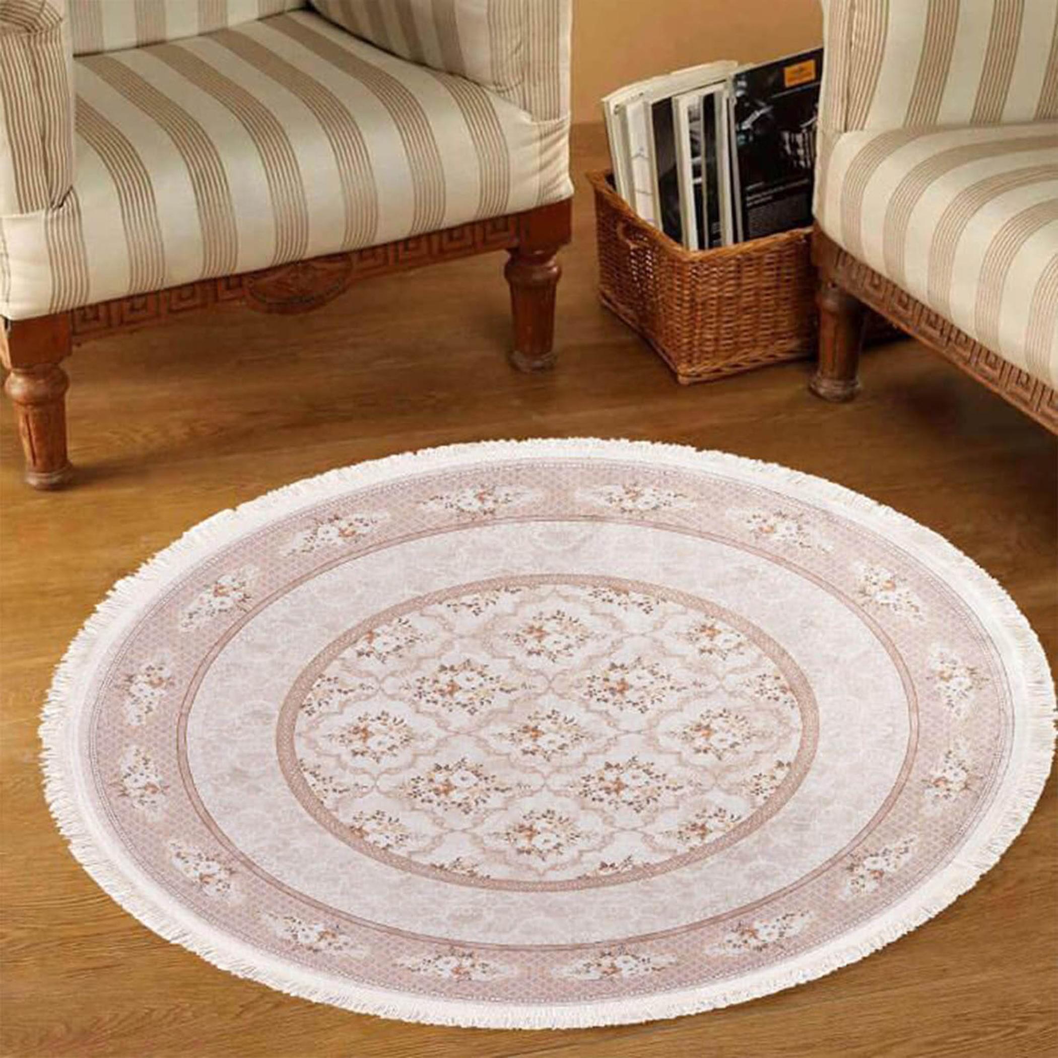 Velvet Turkish Round Decorative Carpet - 120x120 cm-household-rugsandcarpets-rugs-image-2
