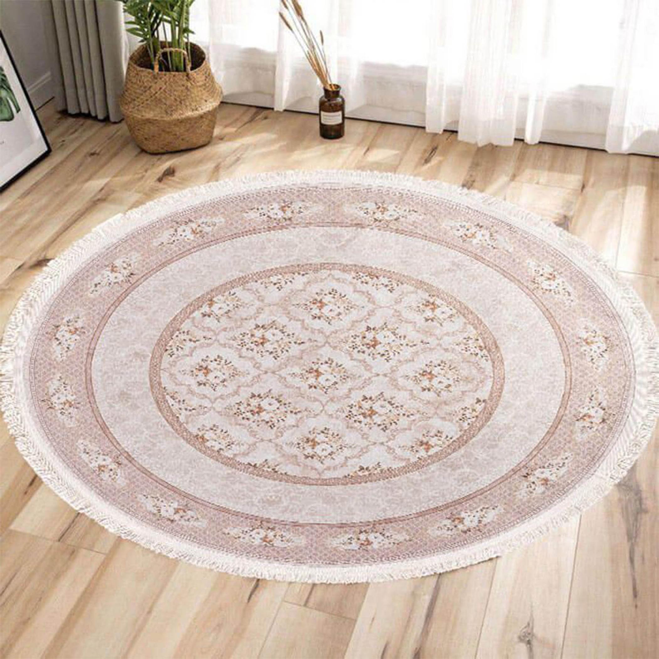 Velvet Turkish Round Decorative Carpet - 120x120 cm-household-rugsandcarpets-rugs-image-3