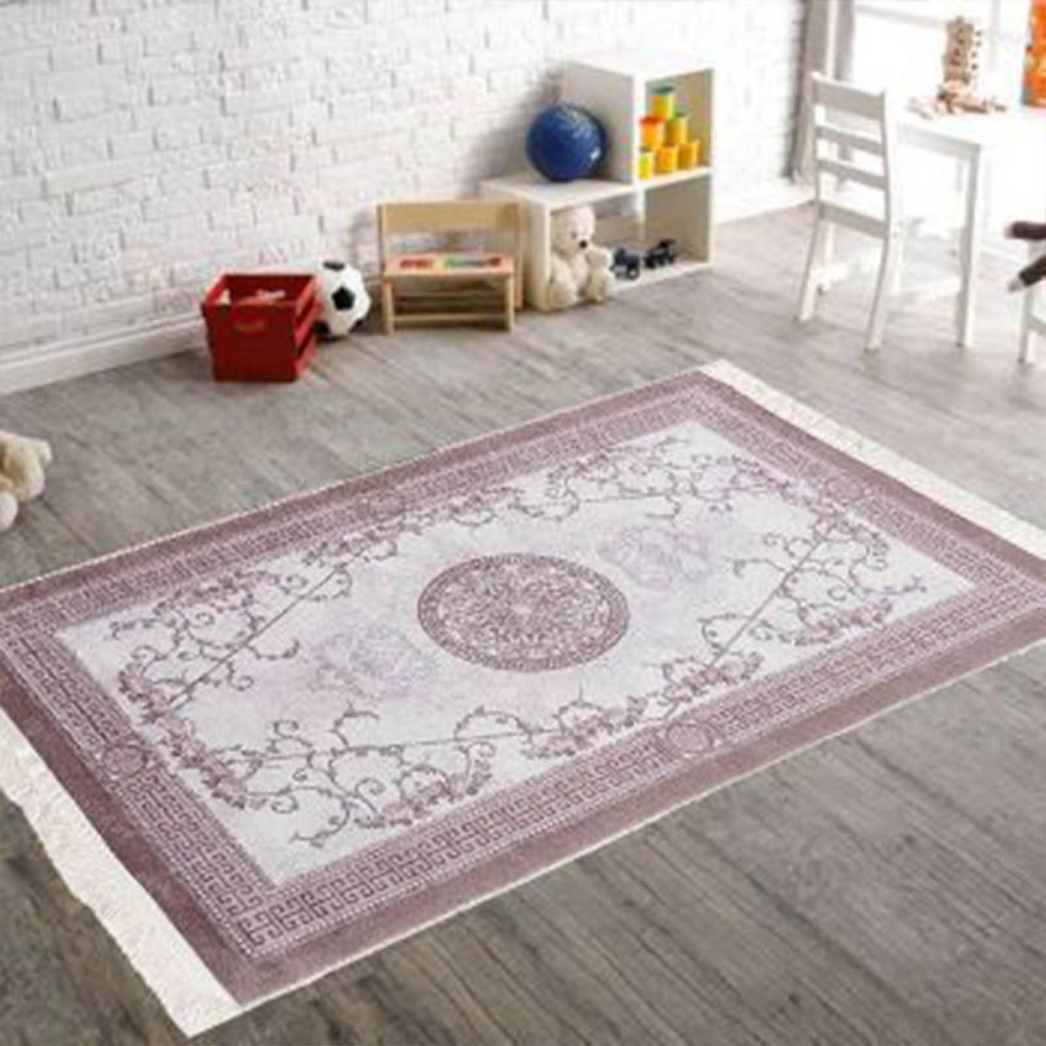 Velvet Turkish Rectangular Decorative Carpet - 120x80 cm-household-rugsandcarpets-rugs-image-2