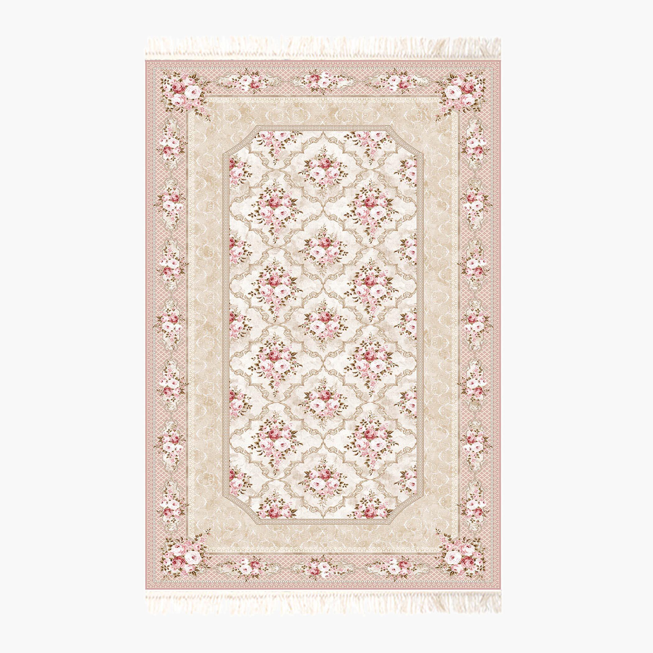 Floral Print Velvet Turkish Rectangular Door Mat - 60x40 cm-household-rugsandcarpets-doormats-image-4