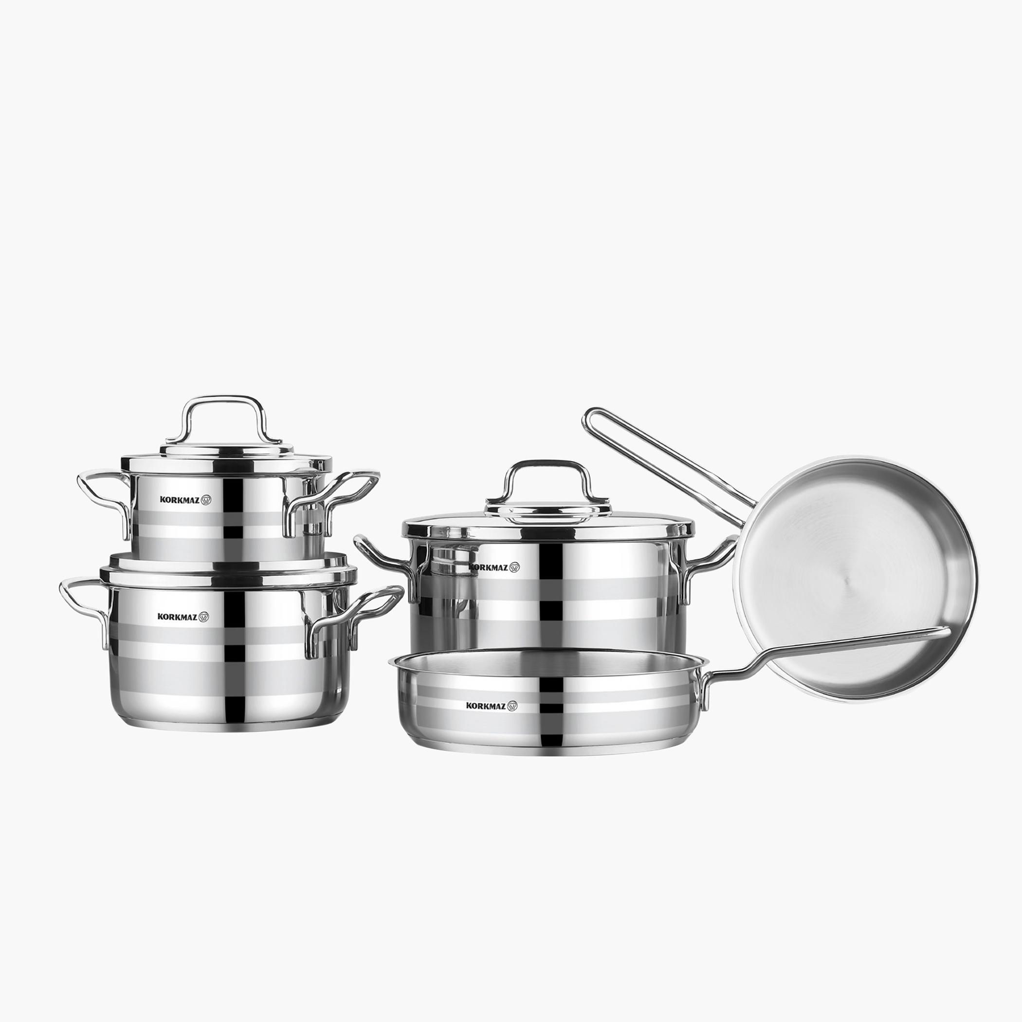 طقم أواني طهي 8 قطع من الستانلس ستيل المقاوم للصدأ أسترون من كوركماز-household-kitchen-cookware-cookwareandsets-image-1