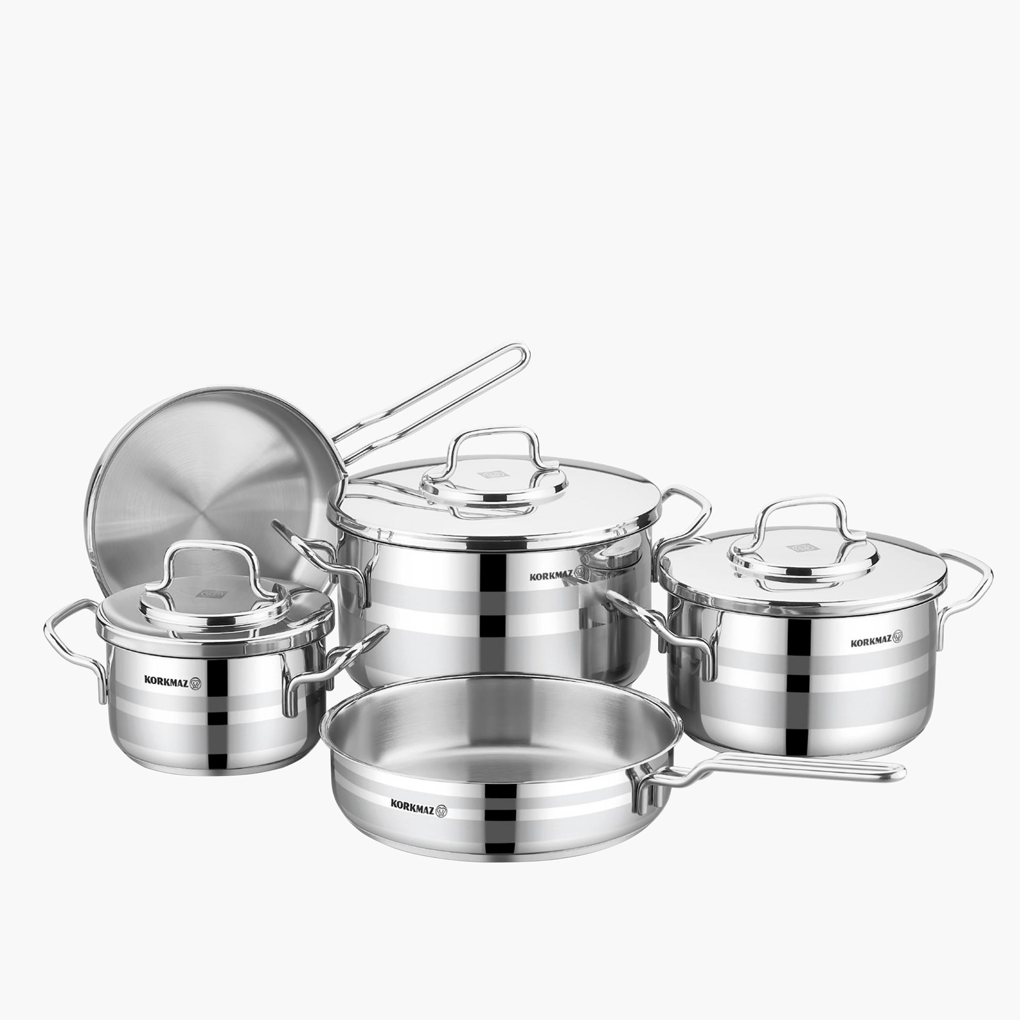 طقم أواني طهي 8 قطع من الستانلس ستيل المقاوم للصدأ أسترون من كوركماز-household-kitchen-cookware-cookwareandsets-image-2