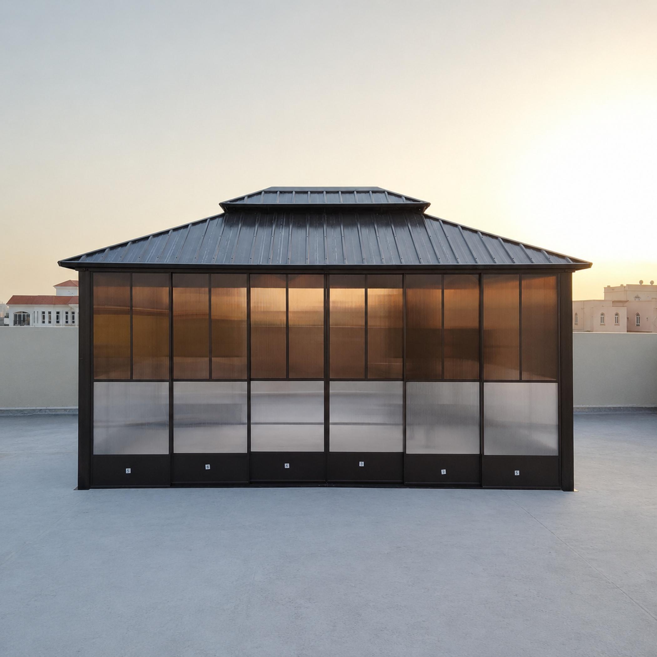 Swin Aluminum Double Hardtop Solarium Outdoor Gazebo with Sliding Doors - 3x4 m