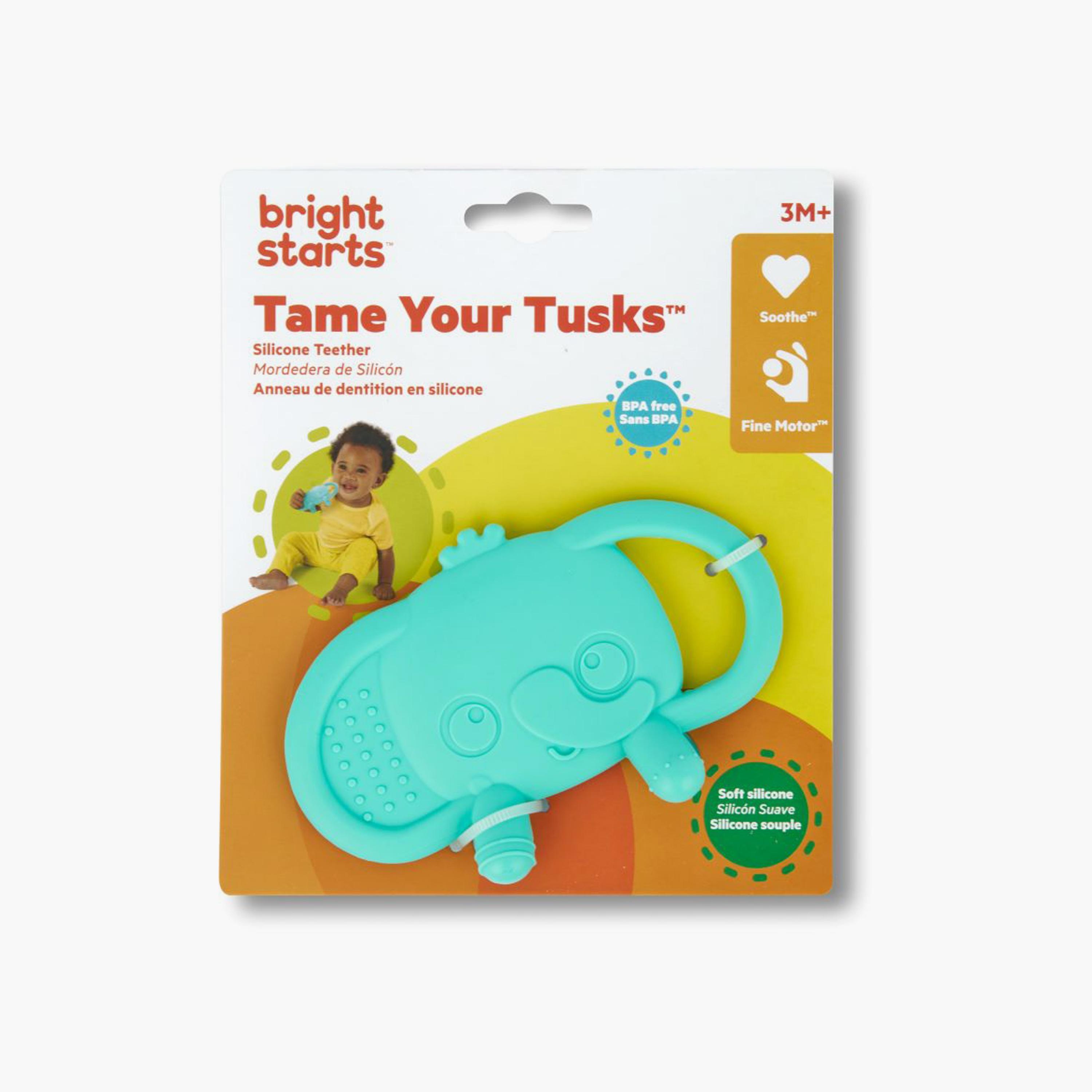 Bright Starts Tame Your Tusks Silicone Teether with Handles - Elephant-baby-feeding-teethers-image-5