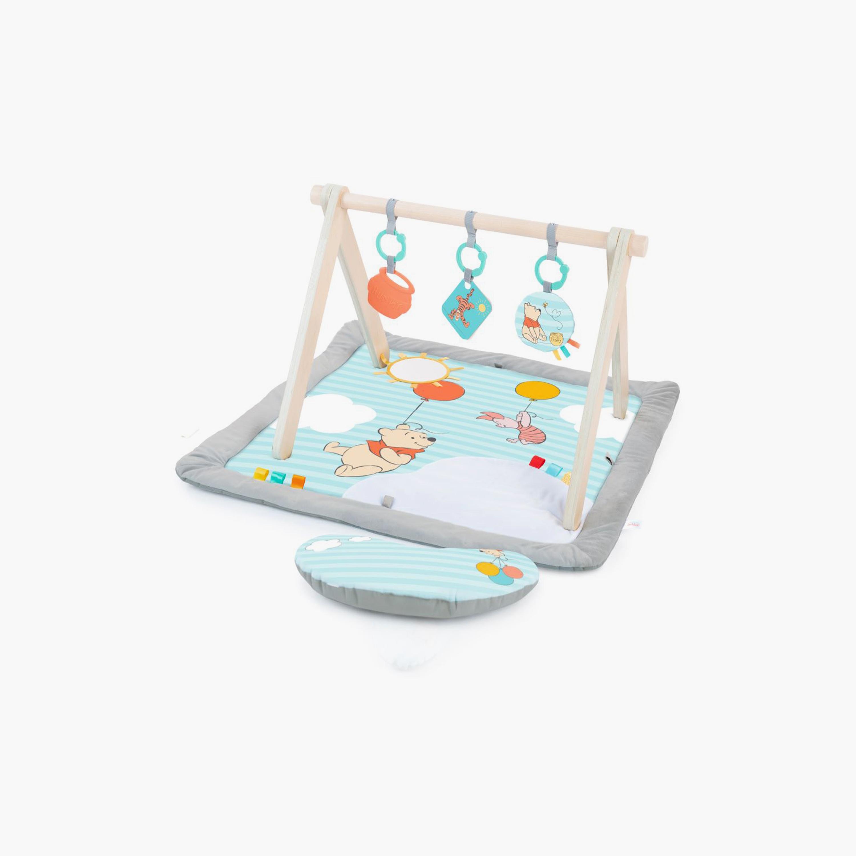 Bright Starts Disney Winnie The Pooh Once Upon a Tummy Time Activity Mat with Wooden Toy Bar - Blue-baby-infantactivity-playpensandplaymats-image-1