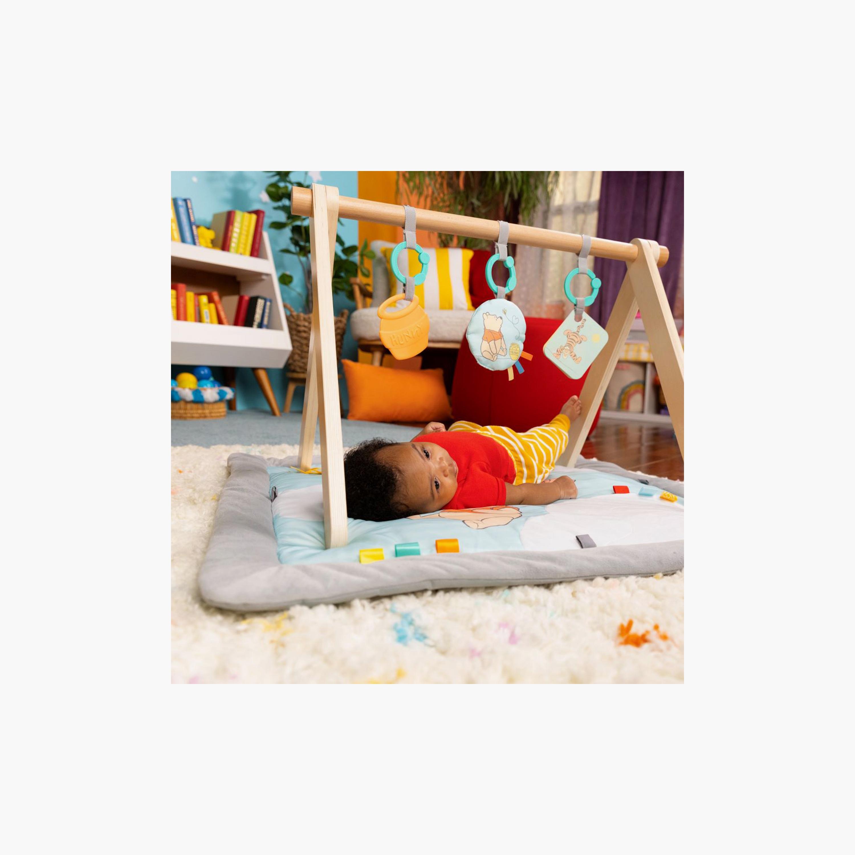 Bright Starts Disney Winnie The Pooh Once Upon a Tummy Time Activity Mat with Wooden Toy Bar - Blue-baby-infantactivity-playpensandplaymats-image-2