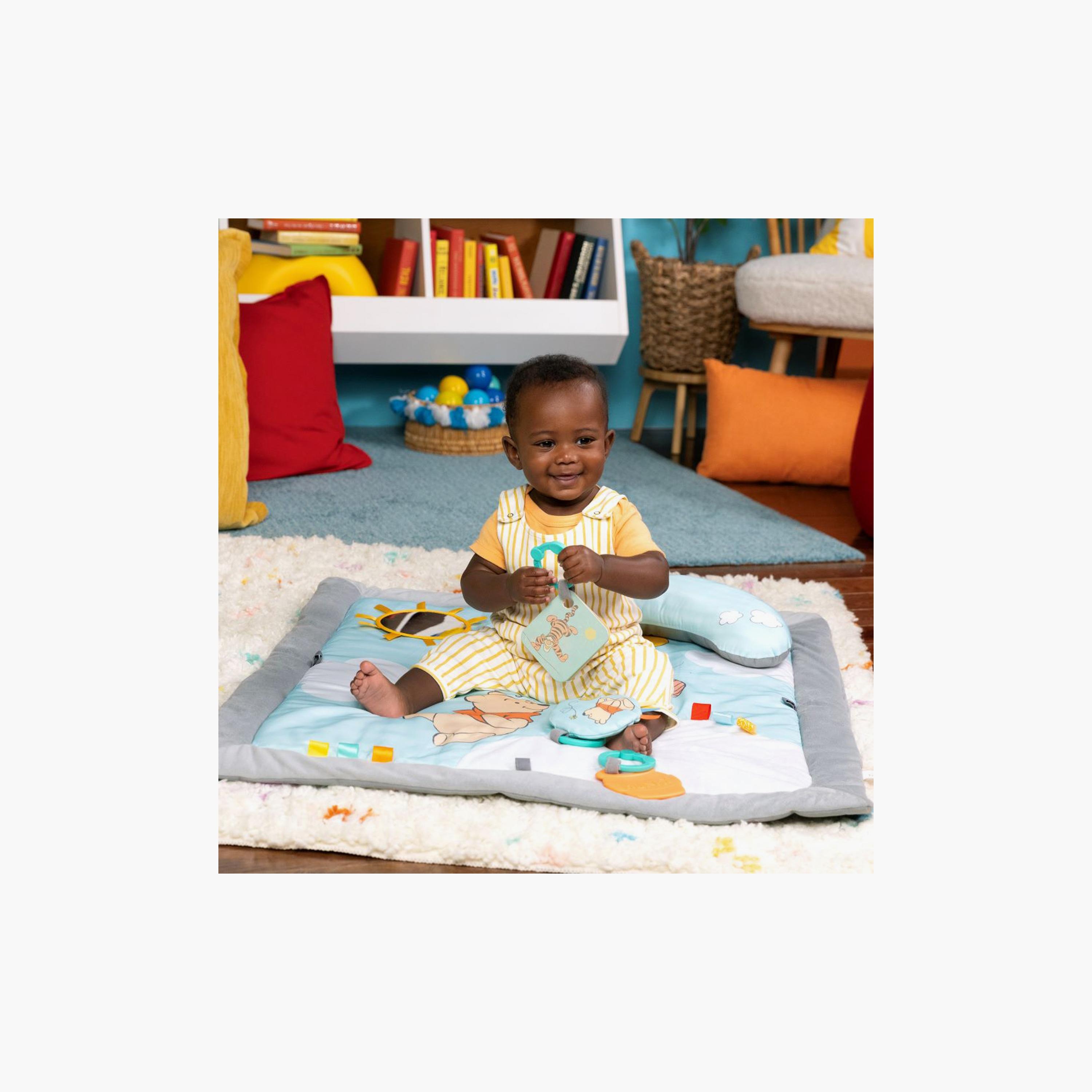 Bright Starts Disney Winnie The Pooh Once Upon a Tummy Time Activity Mat with Wooden Toy Bar - Blue-baby-infantactivity-playpensandplaymats-image-3