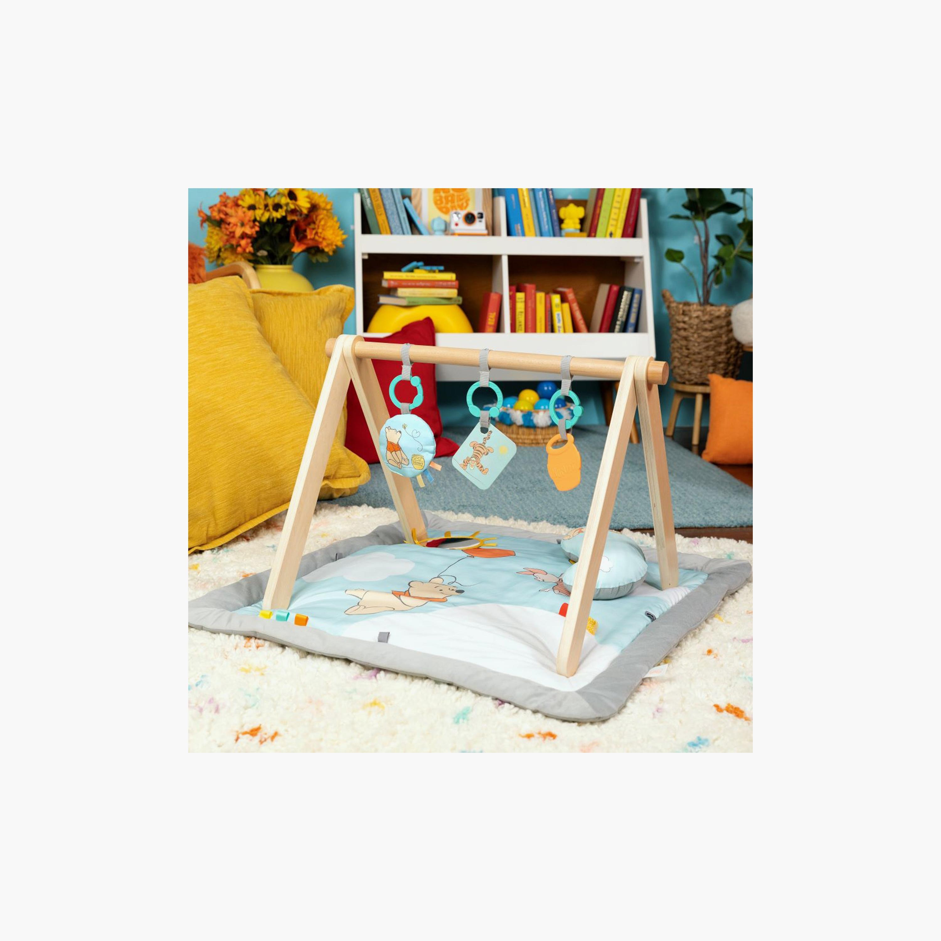 Bright Starts Disney Winnie The Pooh Once Upon a Tummy Time Activity Mat with Wooden Toy Bar - Blue-baby-infantactivity-playpensandplaymats-image-5